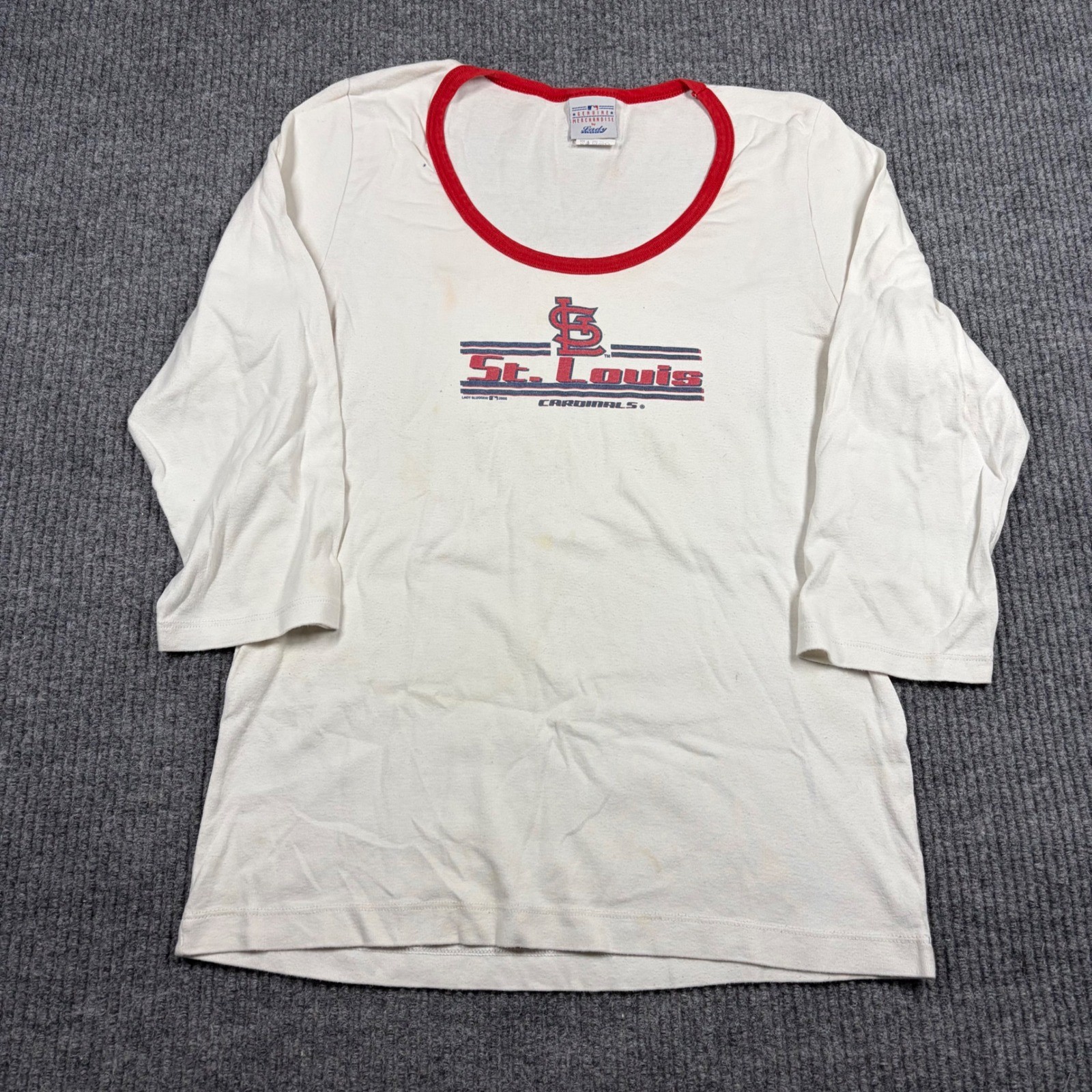 Vintage St Louis Cardinals Shirt Womens XL Lady Slugger MLB 3/4 Sleeve White Red