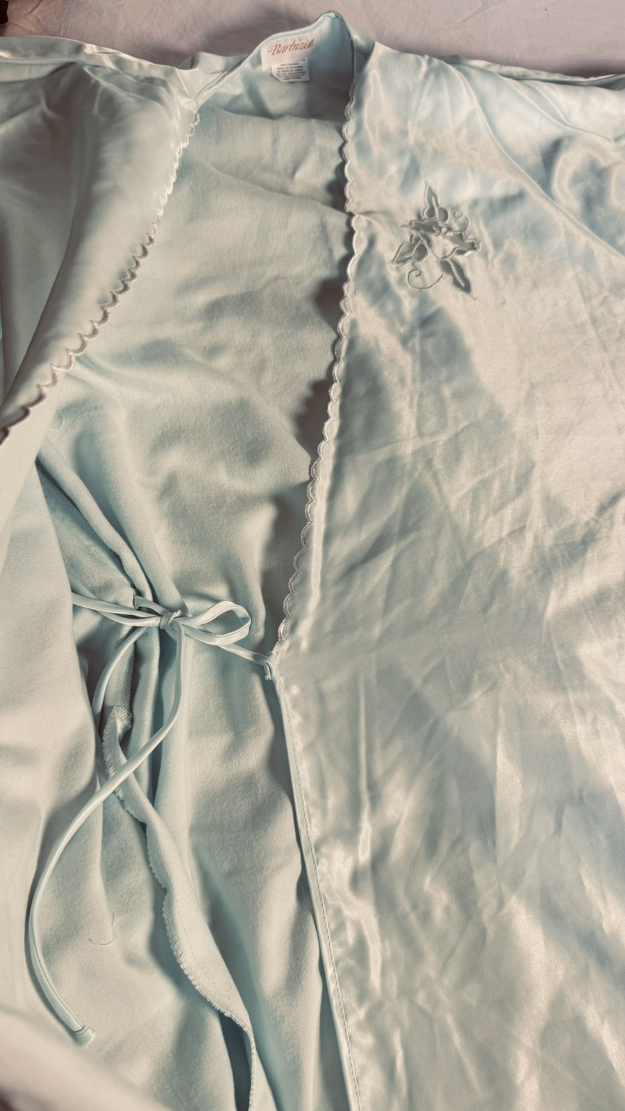 Vintage Barbizon Aqua Robe & Nightgown Set NWT Large Satin Lace Trim 80s Boudoir