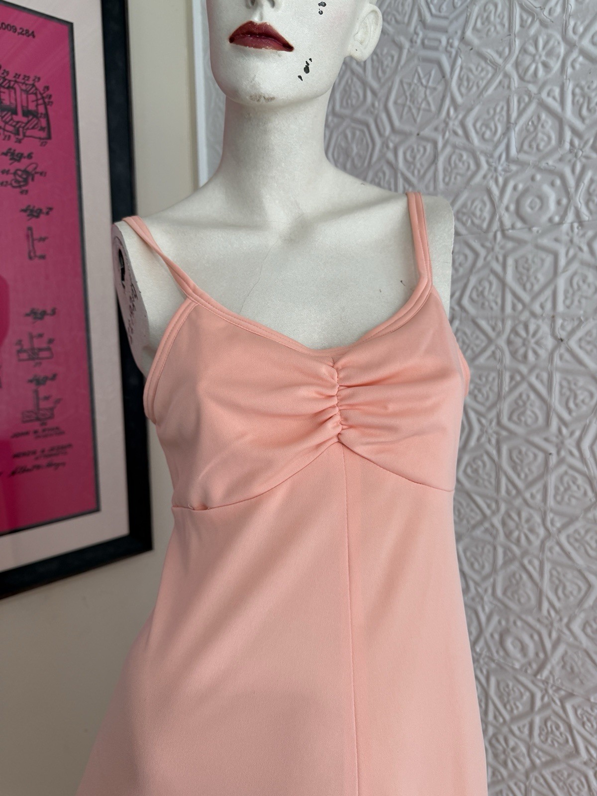 vintage 1970s peach gown-Prom-Party-Bridal-S/M orange maxi dress Femme pink