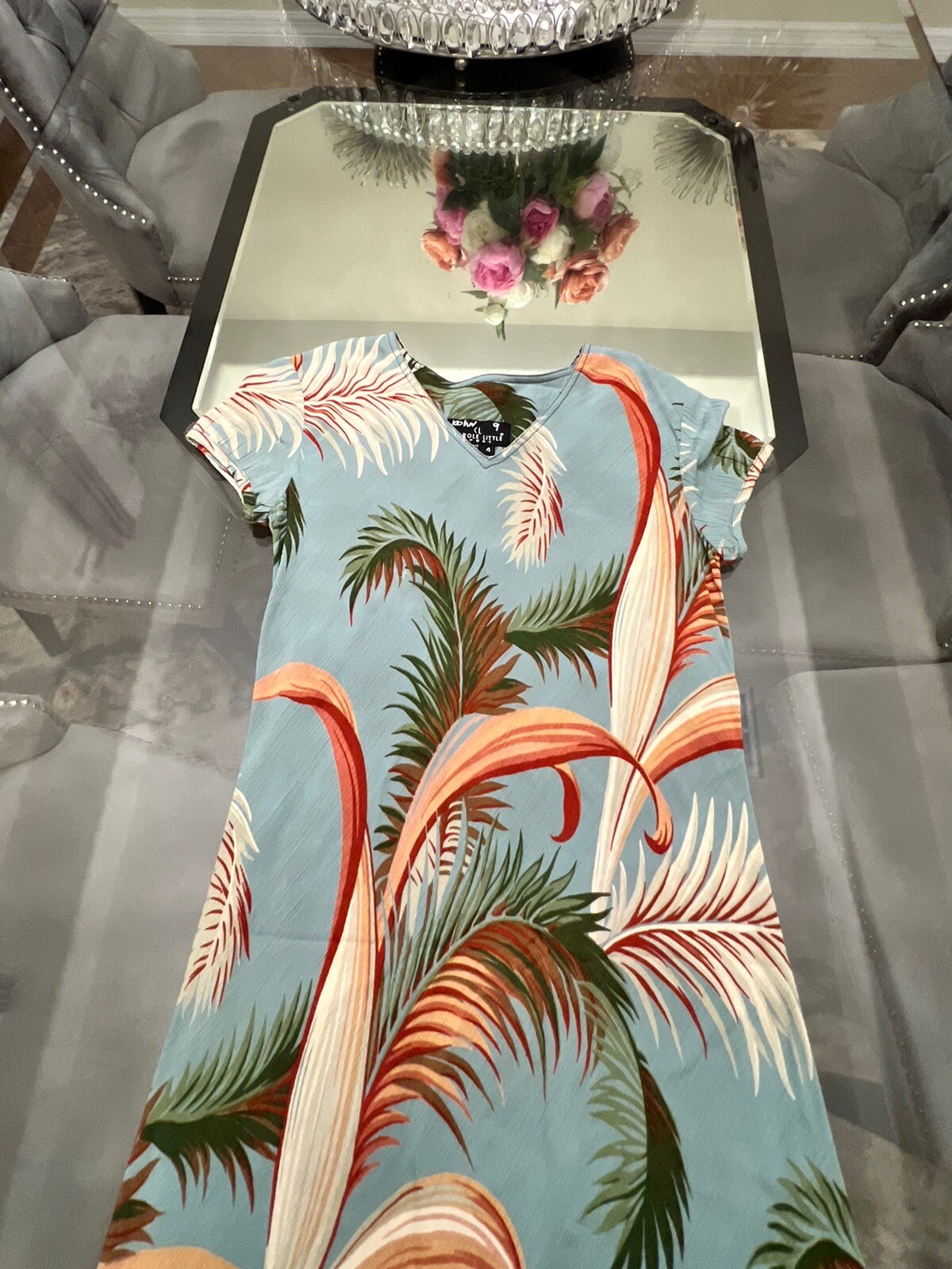 Carol Little Vintage 90s Turquoise Terracotta Tropical Palm Print Maxi Dress 4