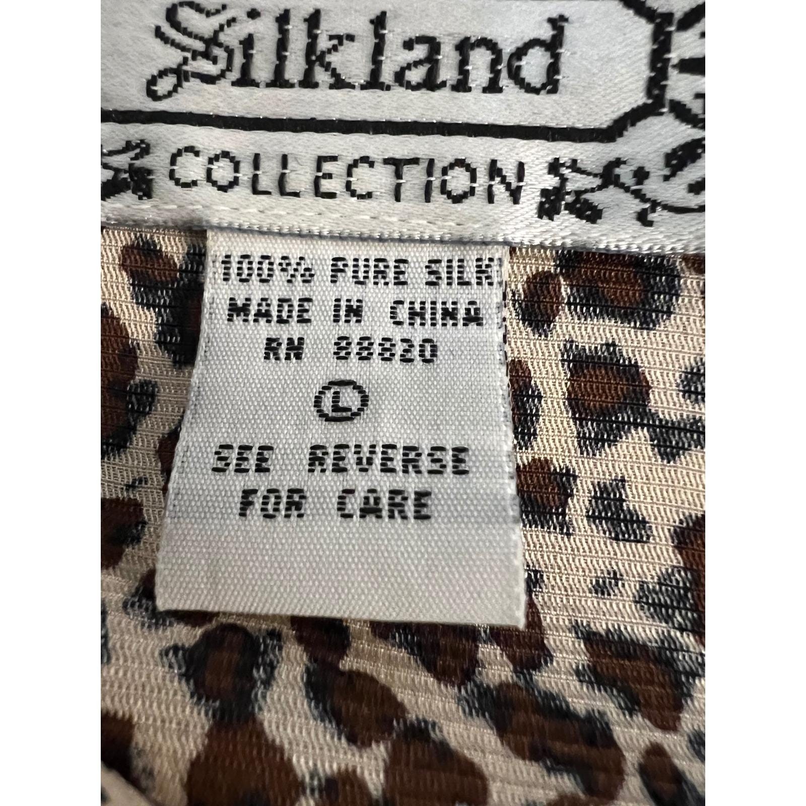 Vintage Silkland Brown Silk Leopard Print Button Up Blouse Large