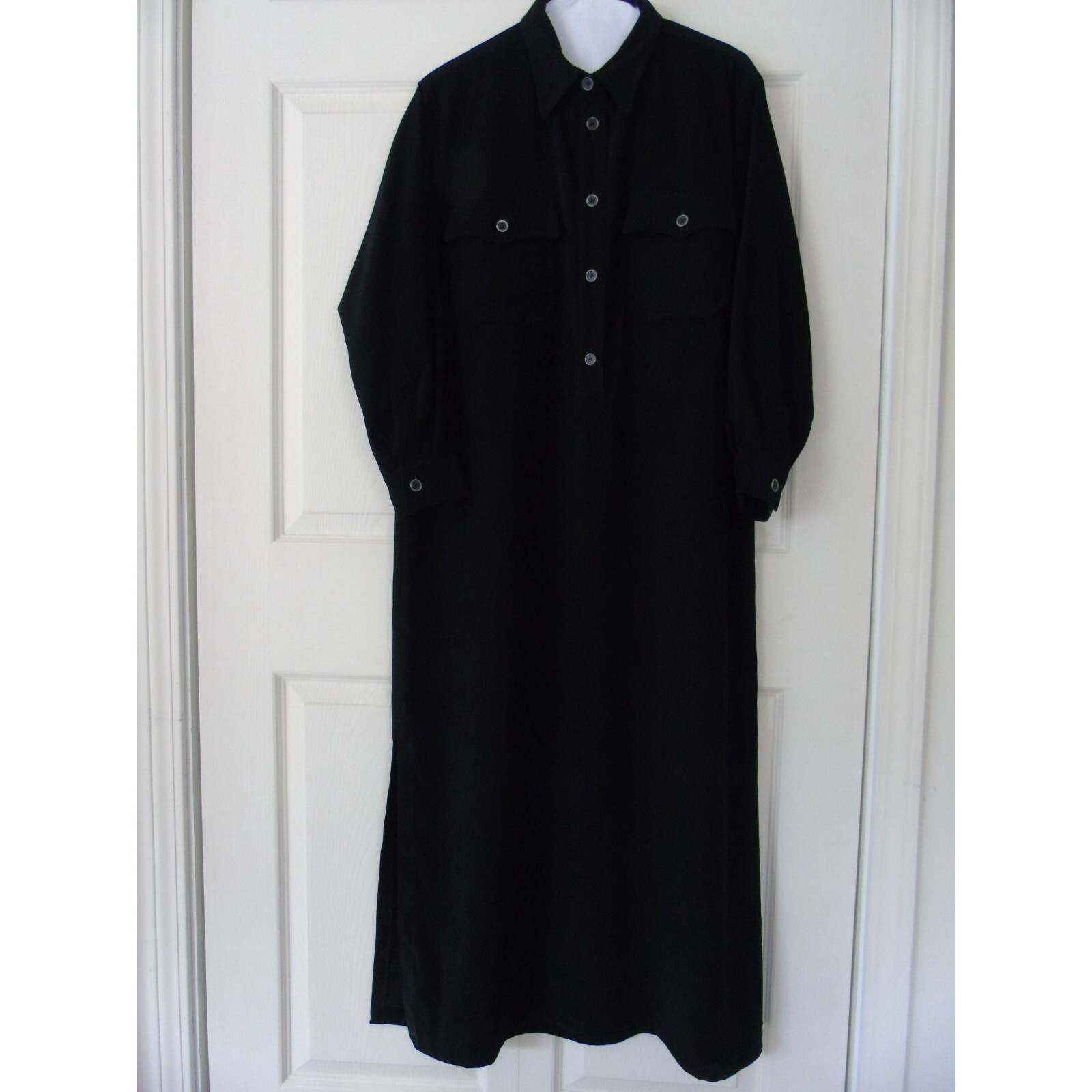 Harve Bernard Maxi Shirt Dress Black By Bernard Holtzman Size 14 Vtg 1980’s