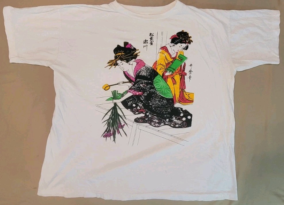 Vtg 80’s Geisha Women Flowers Cotton T-shirt No Tag Approx Size M, Single Stitch