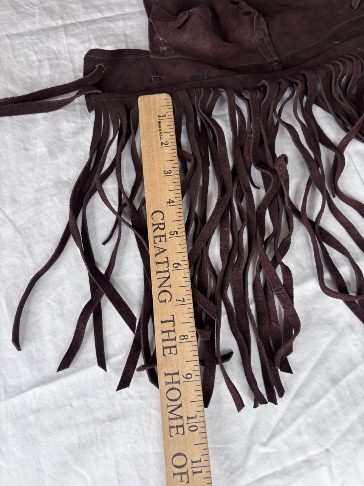 VTG Y2K DK BROWN SUEDE SILVER RIVET FRINGE HALTER CROPPED TANK TOP*S/M