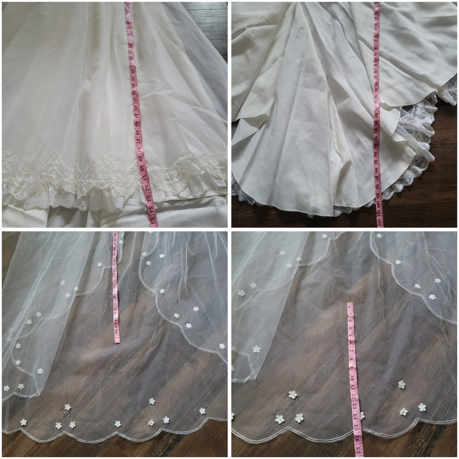 Vintage Eve Of Milady Wedding Dress Matching Veil Sz XXS 2XS Lace Floral Beaded