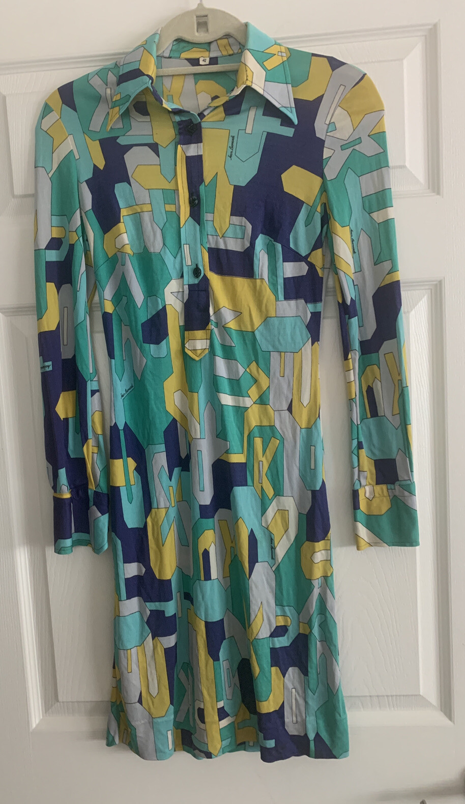Rare Vintage Jean Leonardi Signed Print Dress Circa 1960’s Sz. 42 Made In Italy