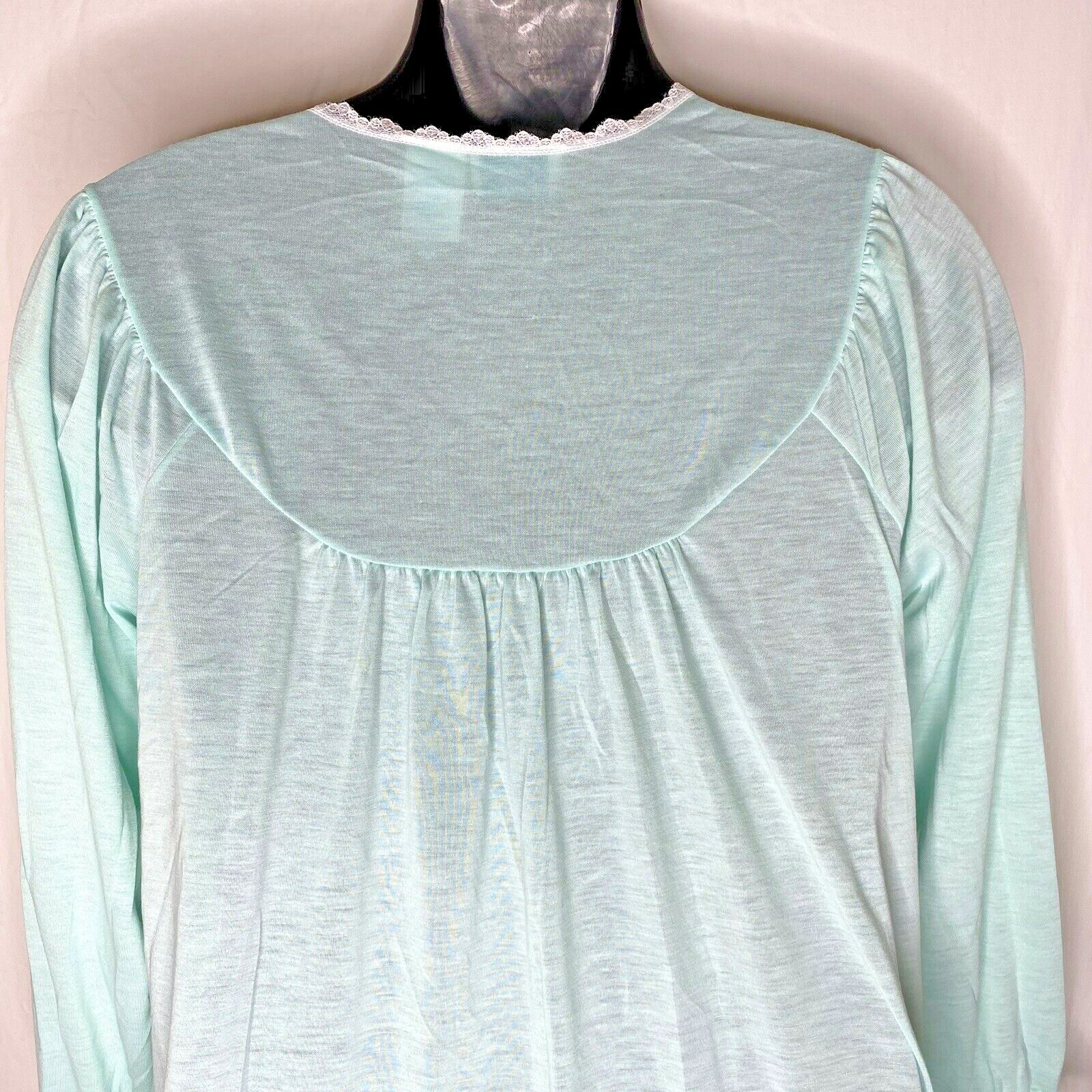 Cinejour Nightgown Ruffles Button Up Long Sleeve M USA Polyester Mint Green