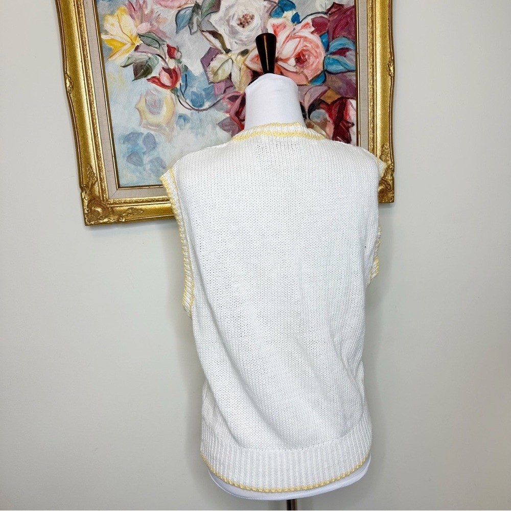 Vintage 80s Yellow & White Knit Sweater Vest Size Large