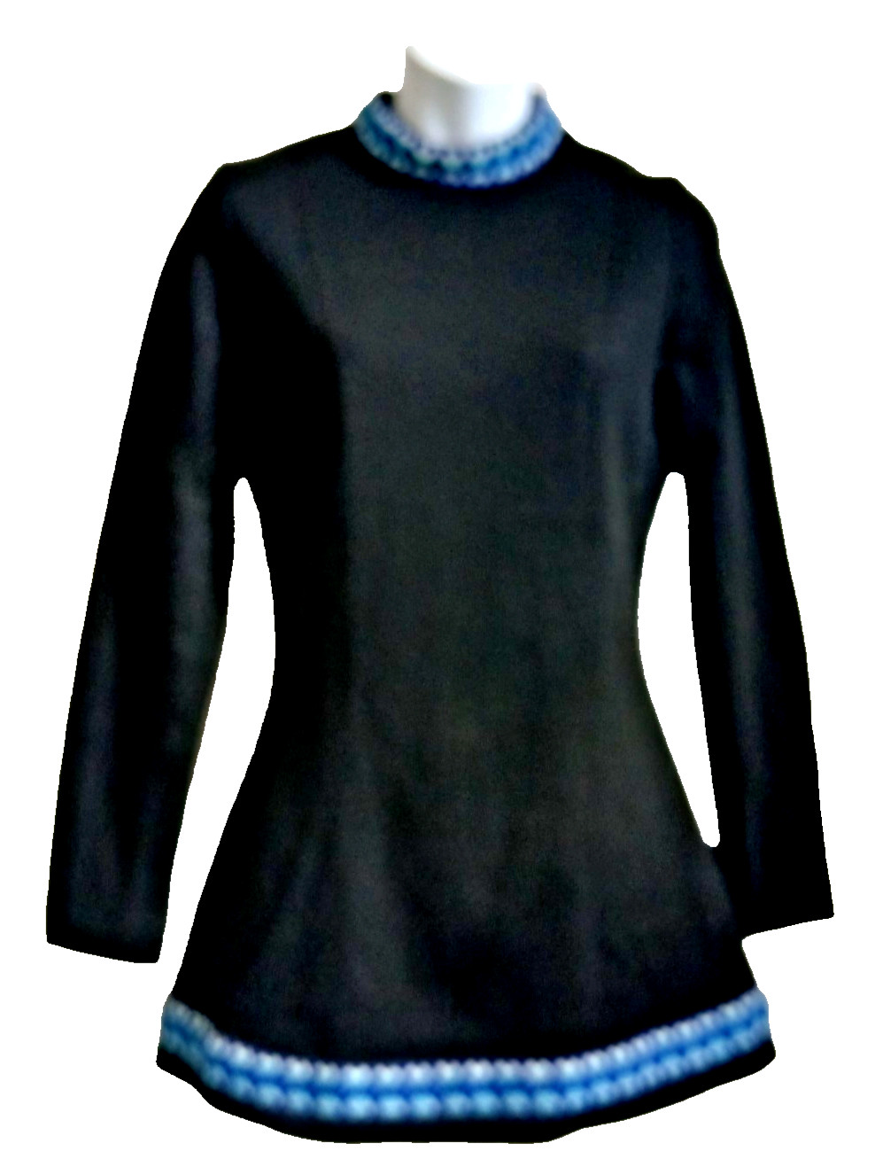VINTAGE West Park Fashion Black Long Sleeve Mini Dress Blue & White Trim Size S