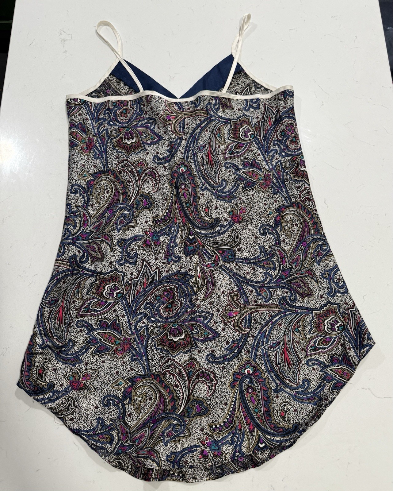 VTG Body Drama Multicolor Bias Cut Paisley Print Mini Opaque Slip Dress Sz large