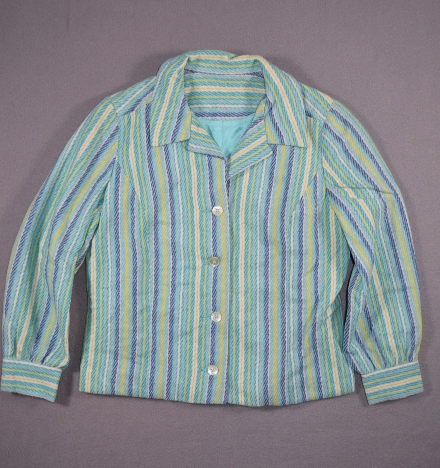 Vintage 70s Jacket Womens Small Blue Striped Wool Its Majestic Lined Mod