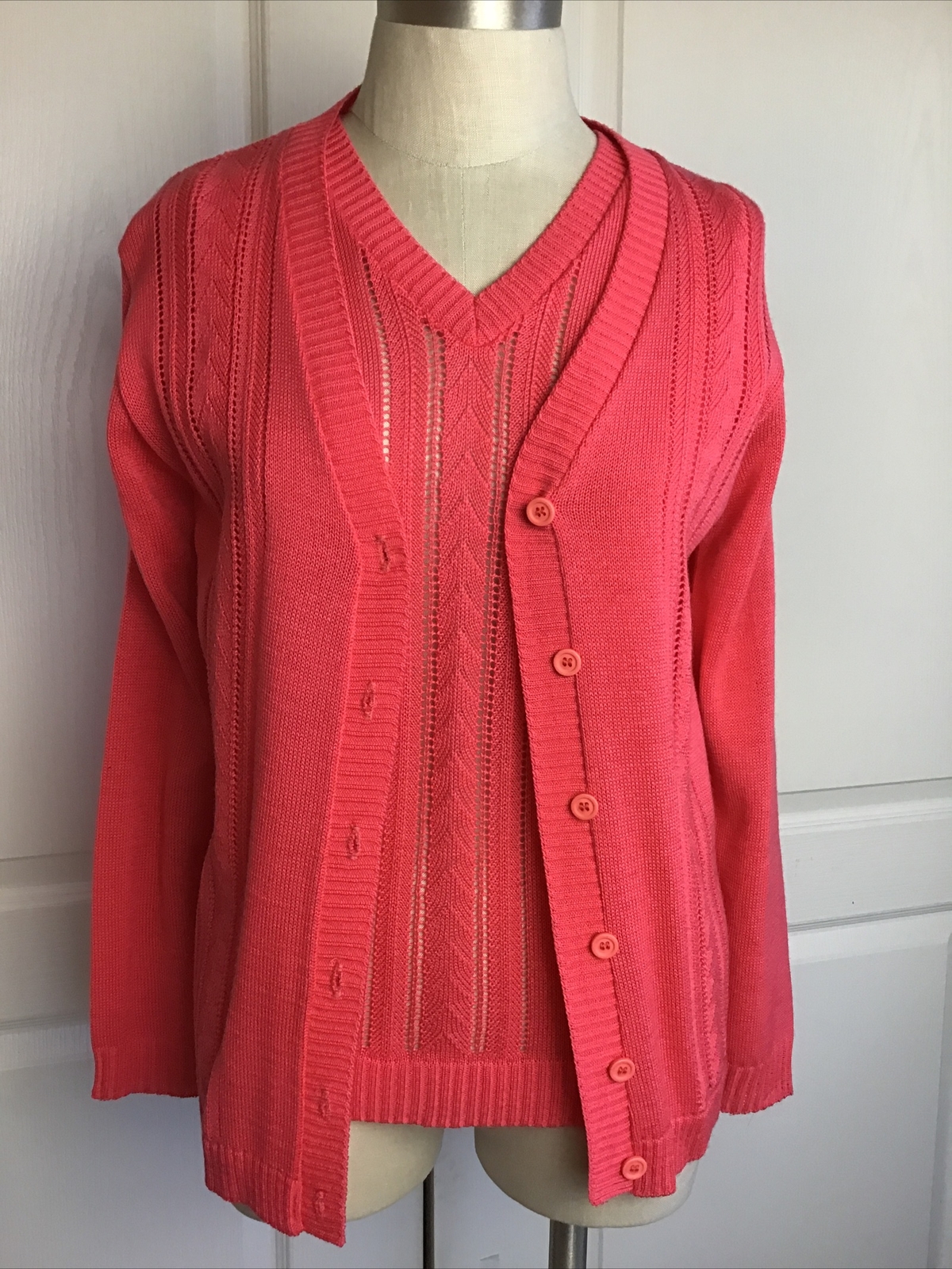 Vintage Sydney Gould Women’s Two Piece Peach Sweater And Vest Set M NOS