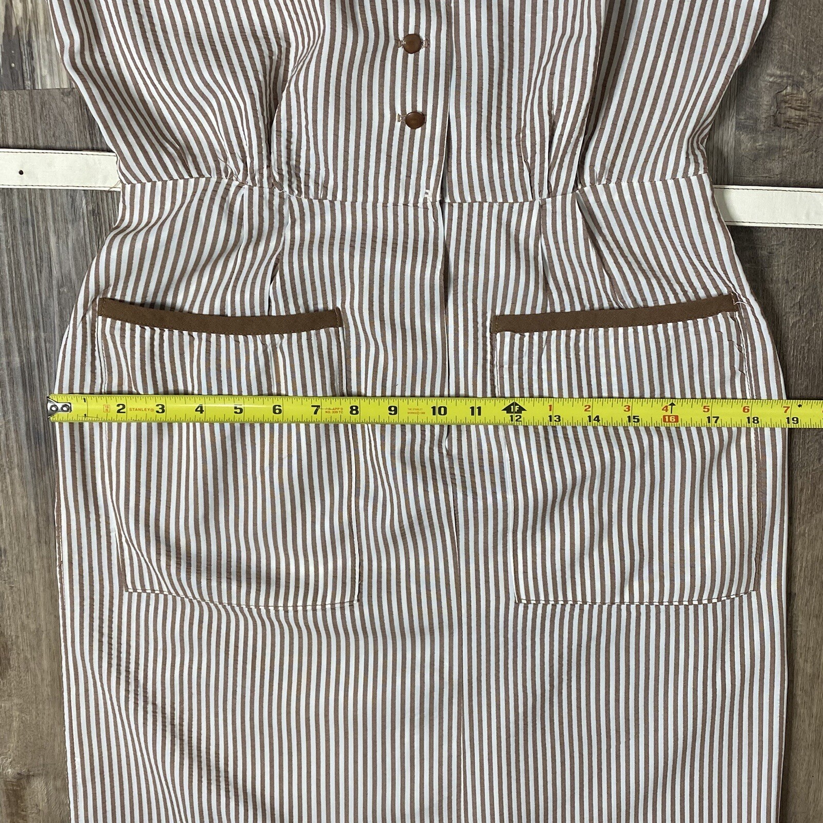 1950s Aldens Fashions Vintage Seersucker Striped Dress Medium NOS Malt Shop