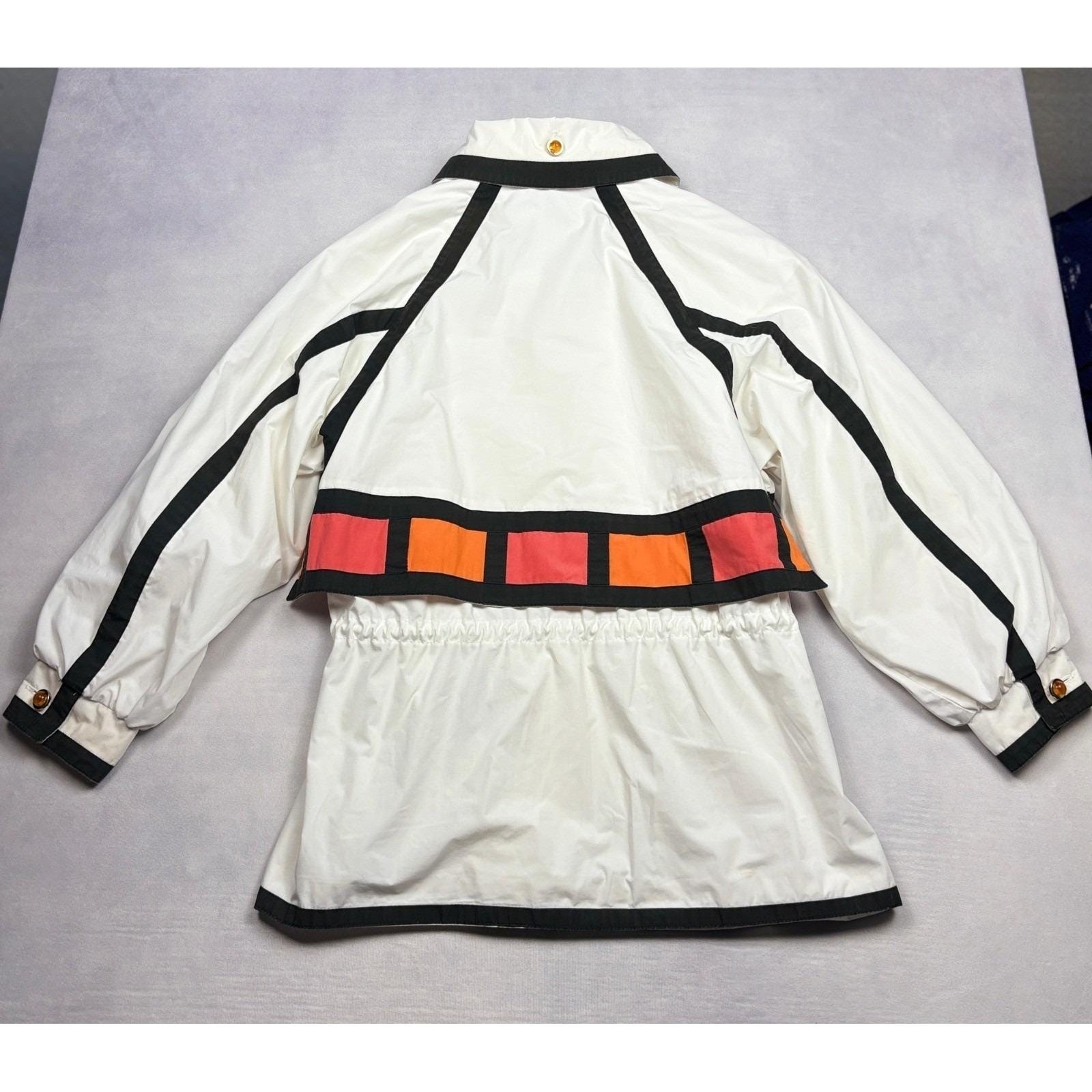 Vintage Towne London Fog Cream White Black Trim Colorblock Jacket Womens Small