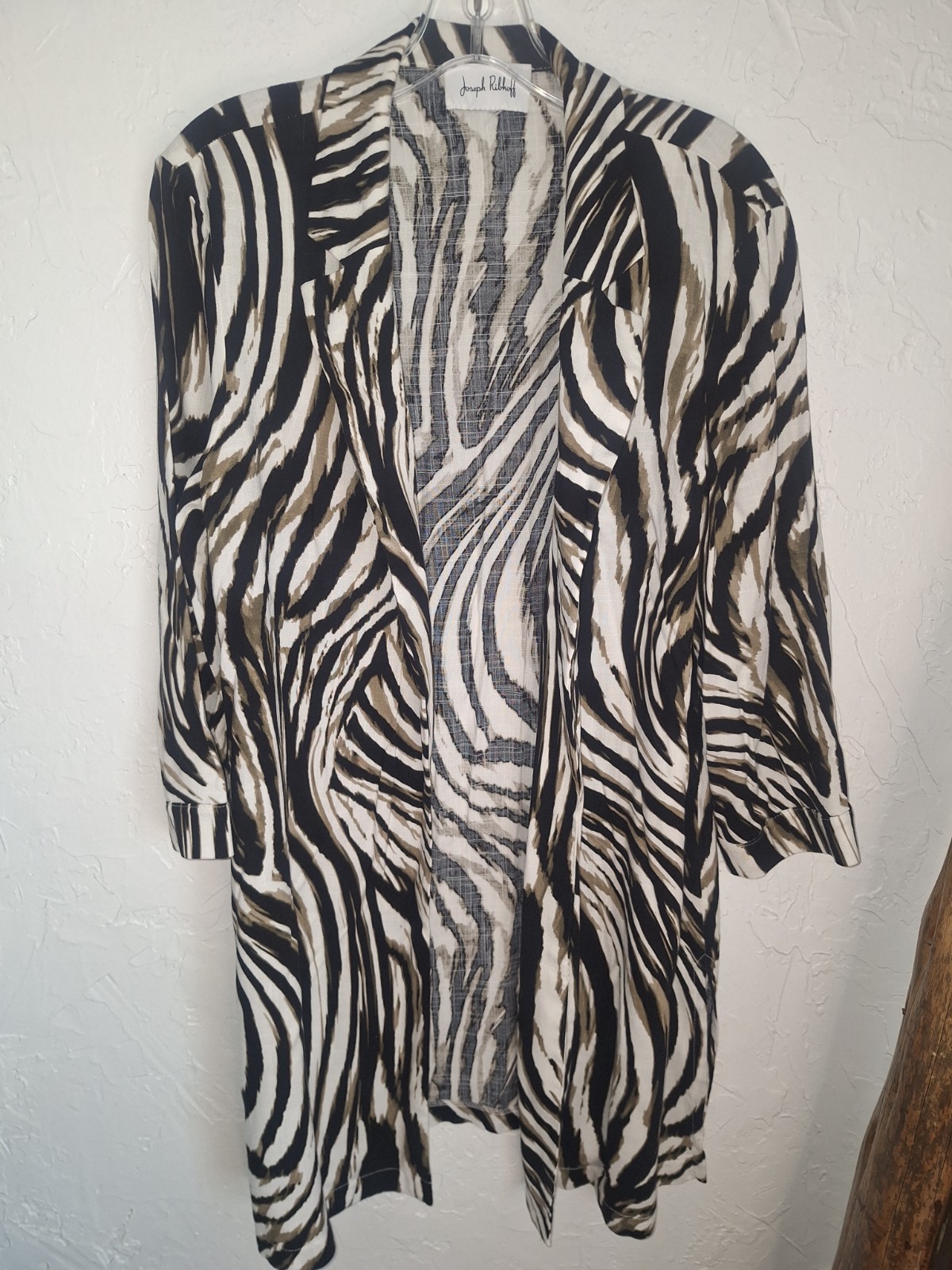 Joseph Ribkoff Blk &Taupe Animal Print Jacket Collar Zebra Stripe Please Read