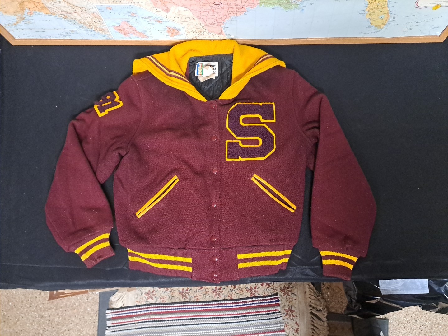 Vtg 80s Trophy Jackets Varsity Letterman #91 „S Tigers” Maroon/Gold Wool Girls M