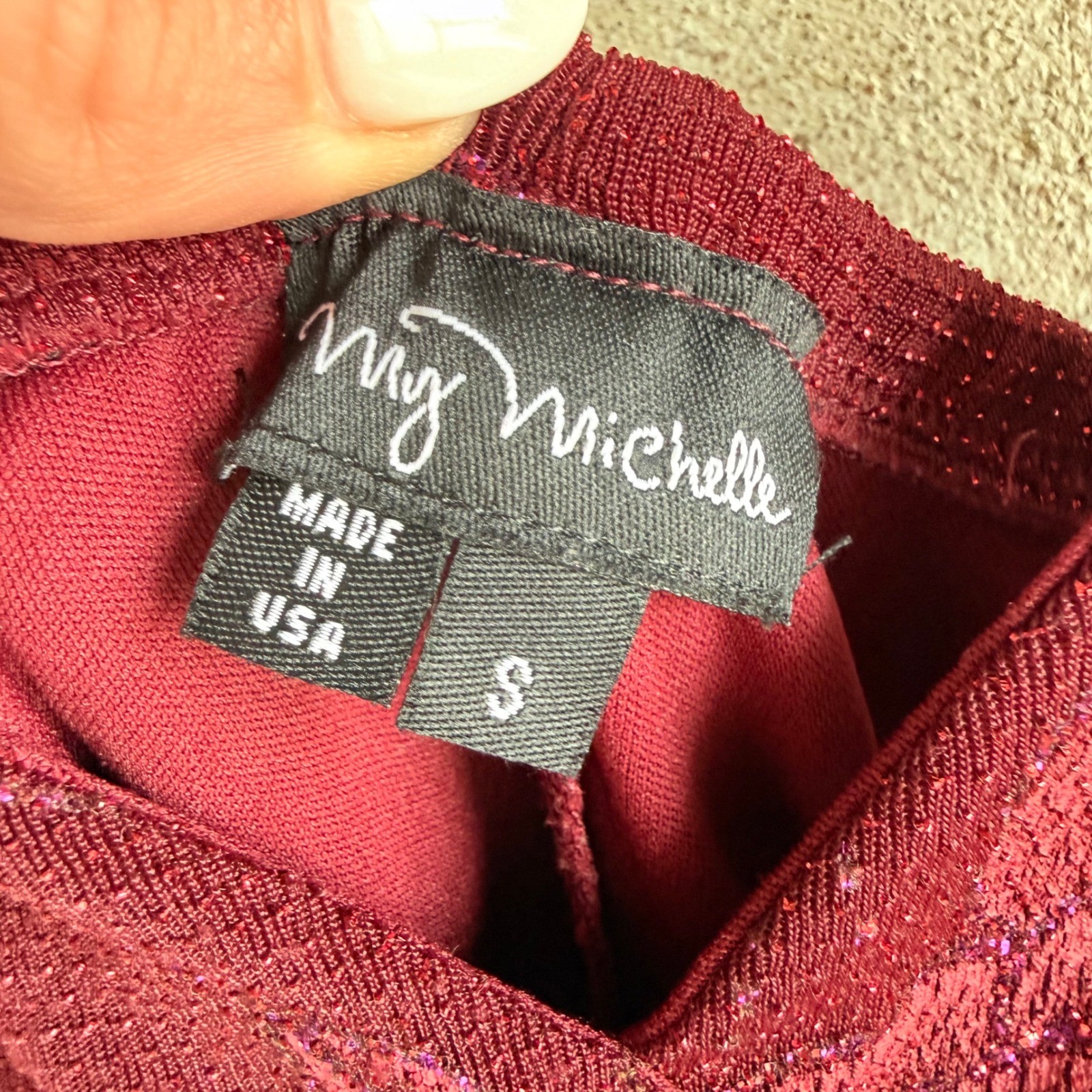 Vtg 90s Midi Dress Floral Asymmetrical Burgundy Glitter My Michelle S USA Made
