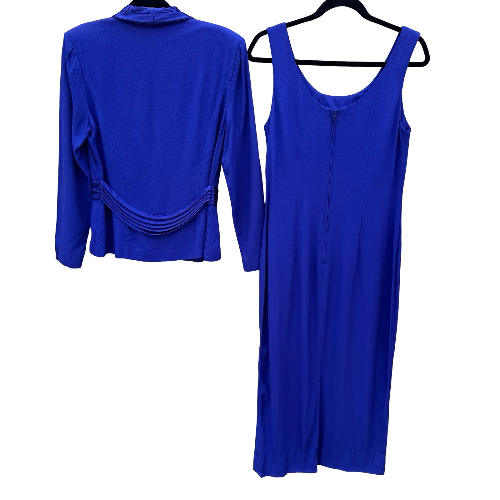 SL Fashions Vintage Royal Blue Dress and Blazer Set Size 10 Soutache Beaded USA