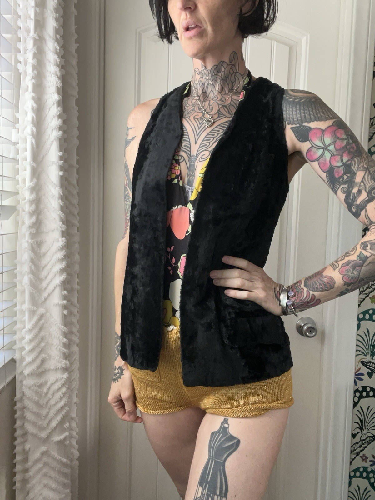 Vtg 60s Ulla By Vicki Cooper Open Crushed Velvet Vest Stevie Nicks Goth Mod S/M