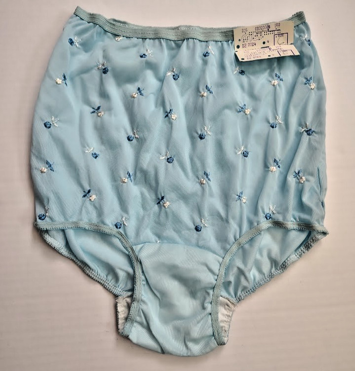 Vintage NOS Blue Floral Nylon Cotton Mushroom Gusset Sissy Granny Panties M 6