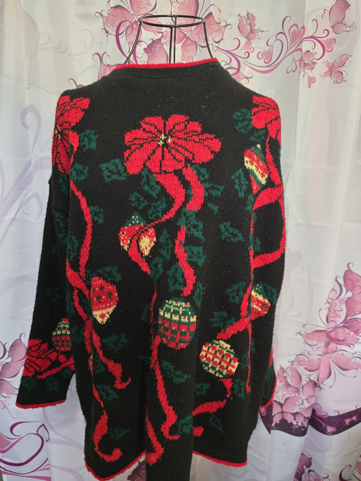 Vintage Nutcracker XL Holiday Sweater Bows Holly Ornament Grannycore
