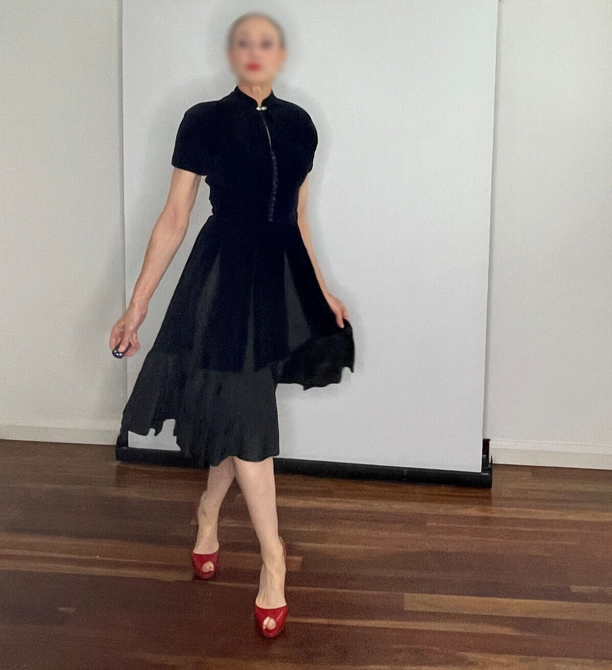 1940s Black Velvet Taffeta Dress New Look Dress, Offers!