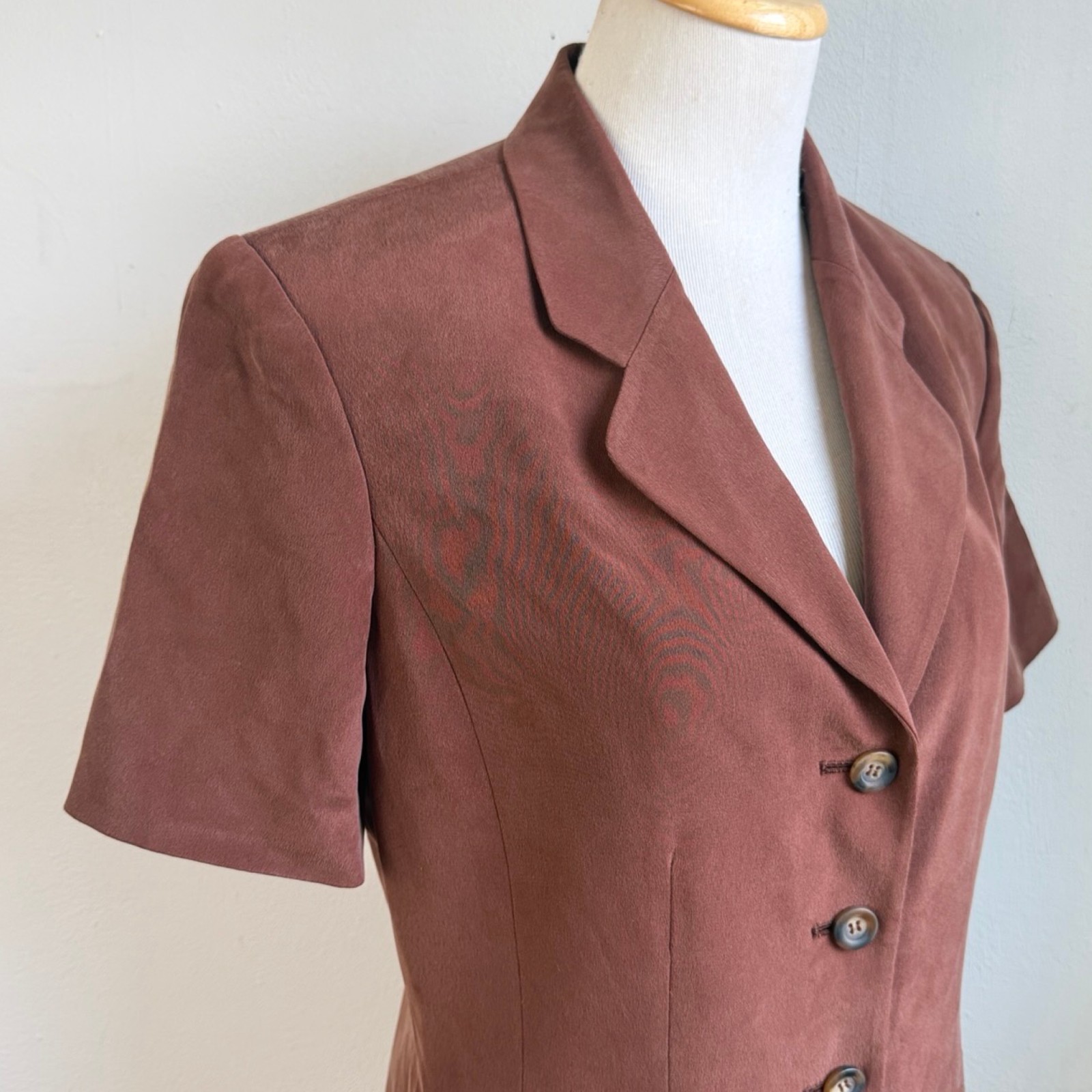 Vintage Mahogany Brown Silk Short Sleeve Blazer Size Small 6 Sport Coat Jacket