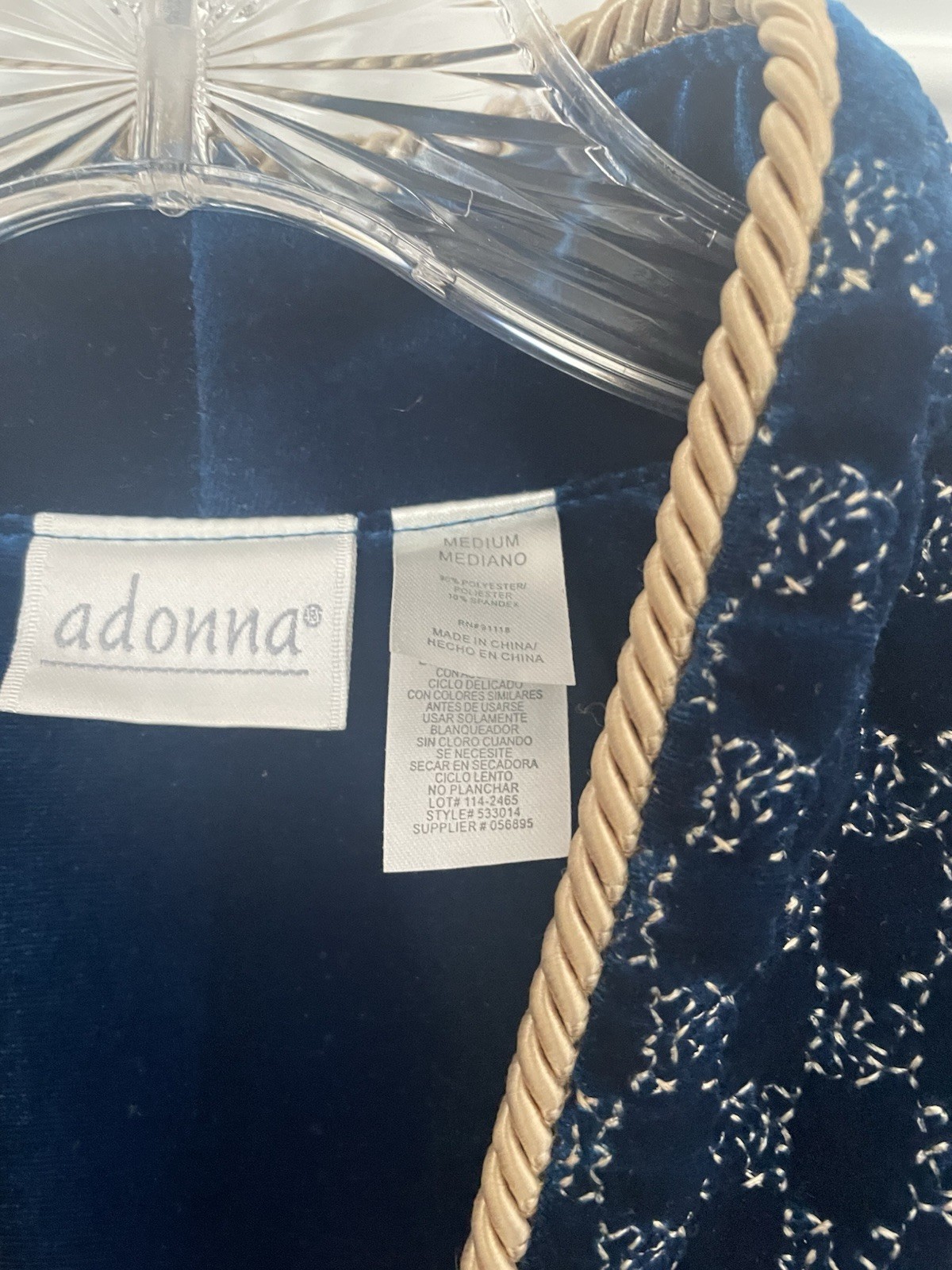 Vintage ADONNA womens Blue Velour Bathrobe 3/4 zipper Sz Med