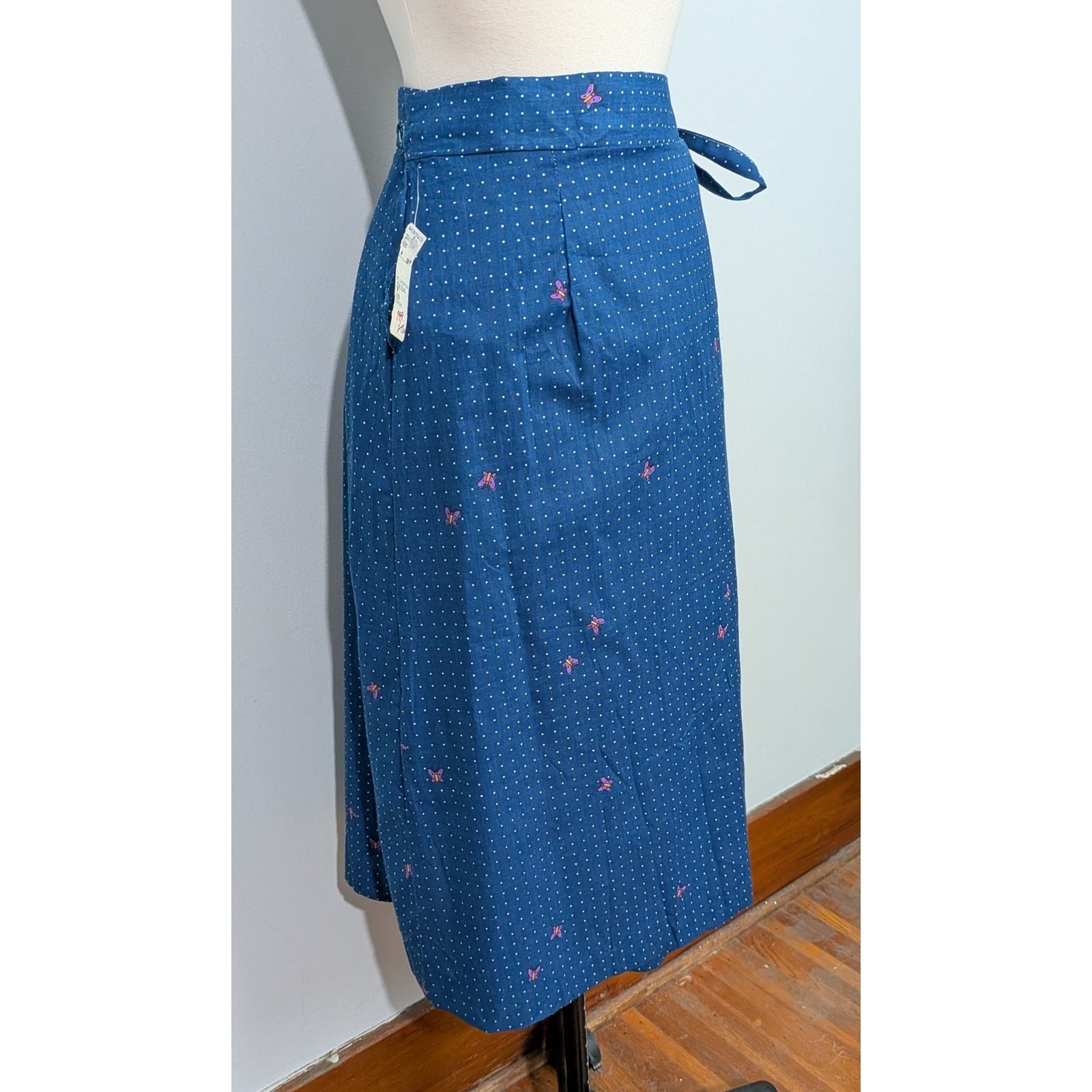 Blue Polka Dotted Butterfly 70s Wrap Skirt