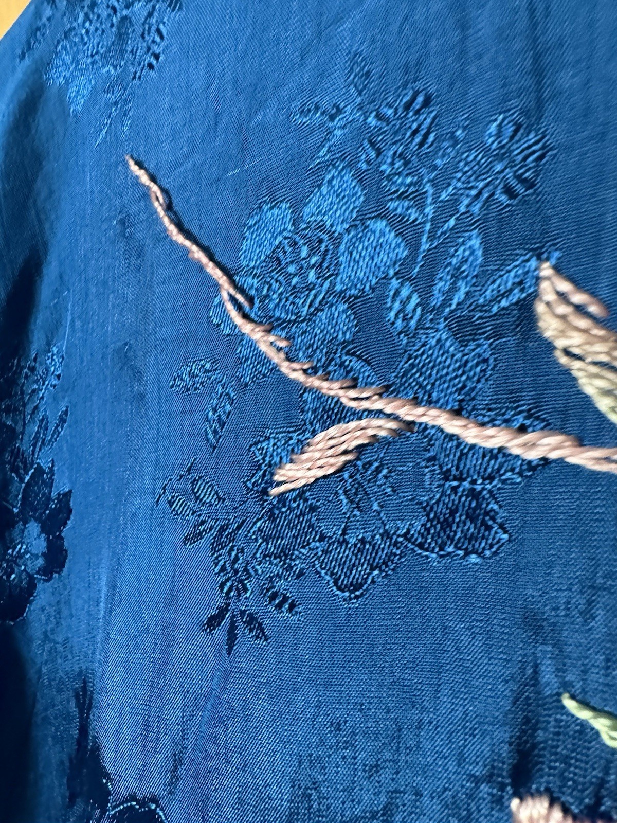 VTG Royal Blue Silk Embroidered Silk Robe Unisex Large Chest 44” Waist 48”