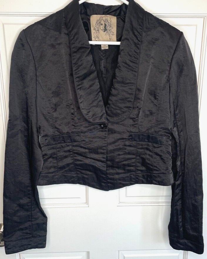 Vintage 90s Women’s Crop Jacket Sz L Crinkle Blazer Chic Whimsigoth Grunge