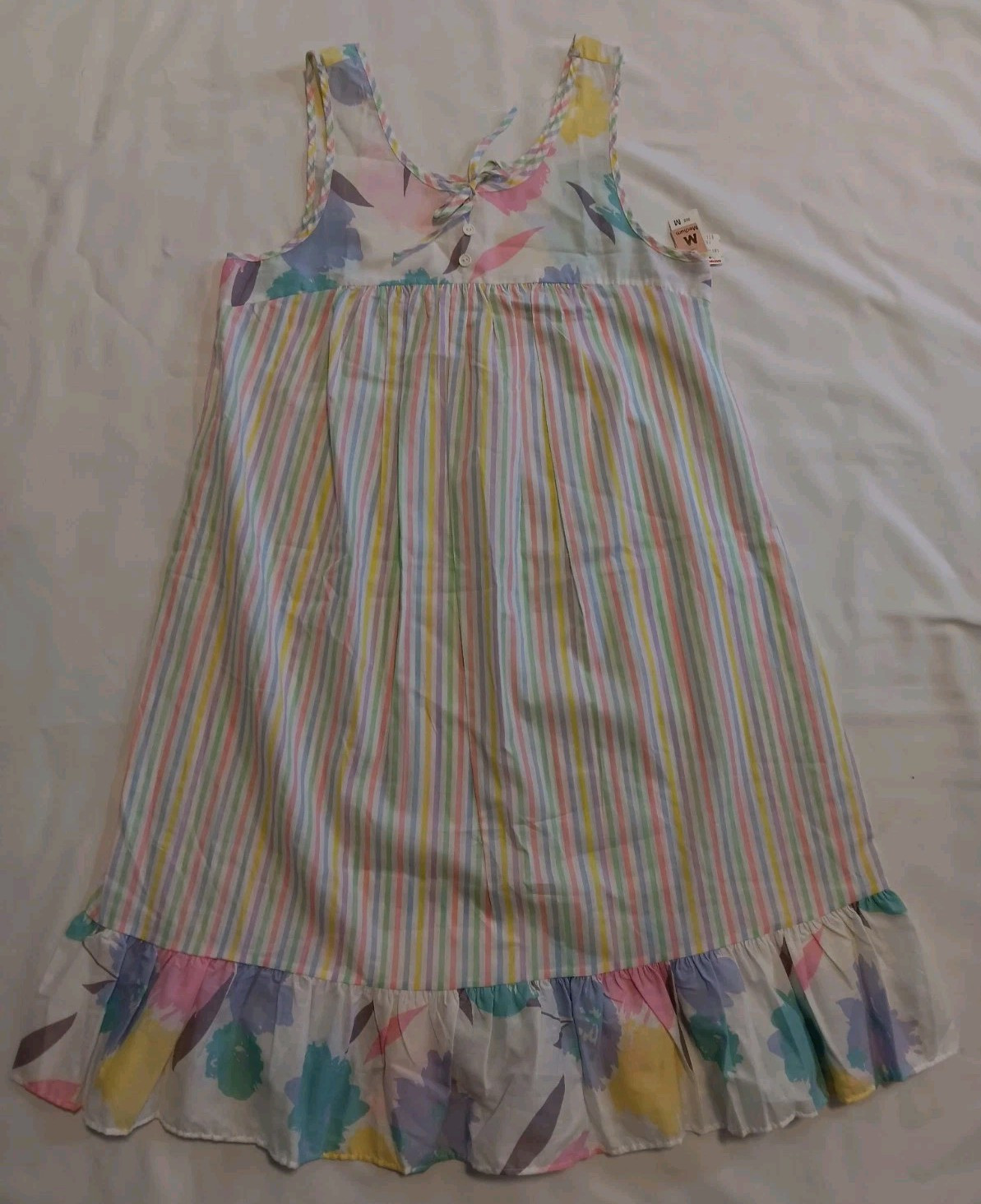 Vtg NWT Texsheen Nightgown Pastels Striped Floral Med Hong Kong Cottagecore