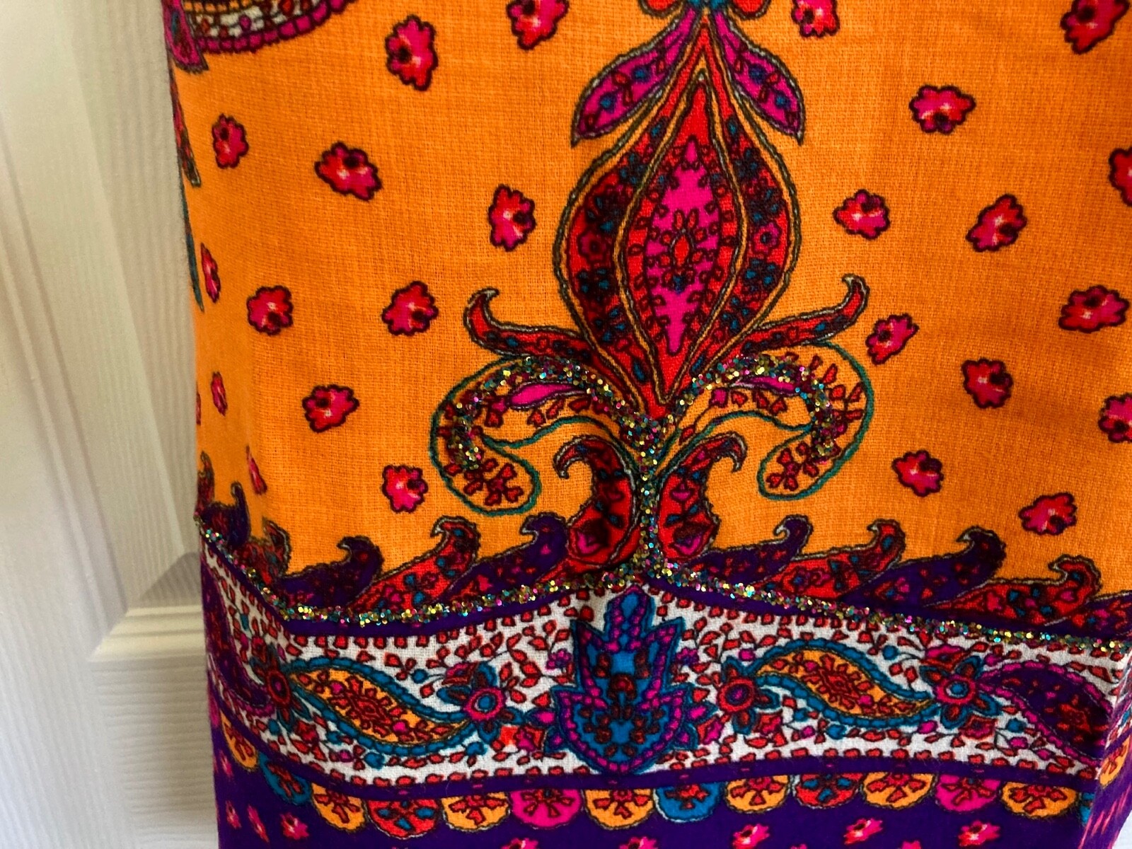 Vintage Malbe Hippie Skirt Maxi 37″ Bright/Bold w/Sequins,Back Slit &Lined