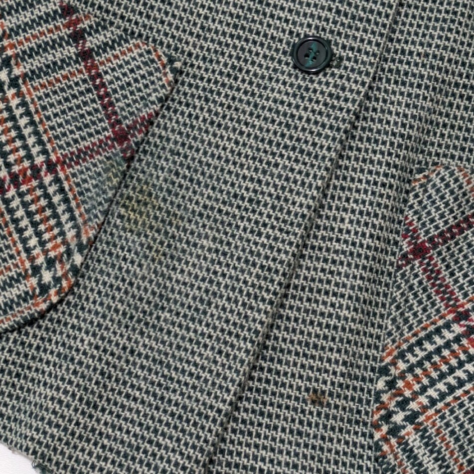 Vintage College Town Green Houndstooth Wool Blend Coat Size Small 1970s 1960s