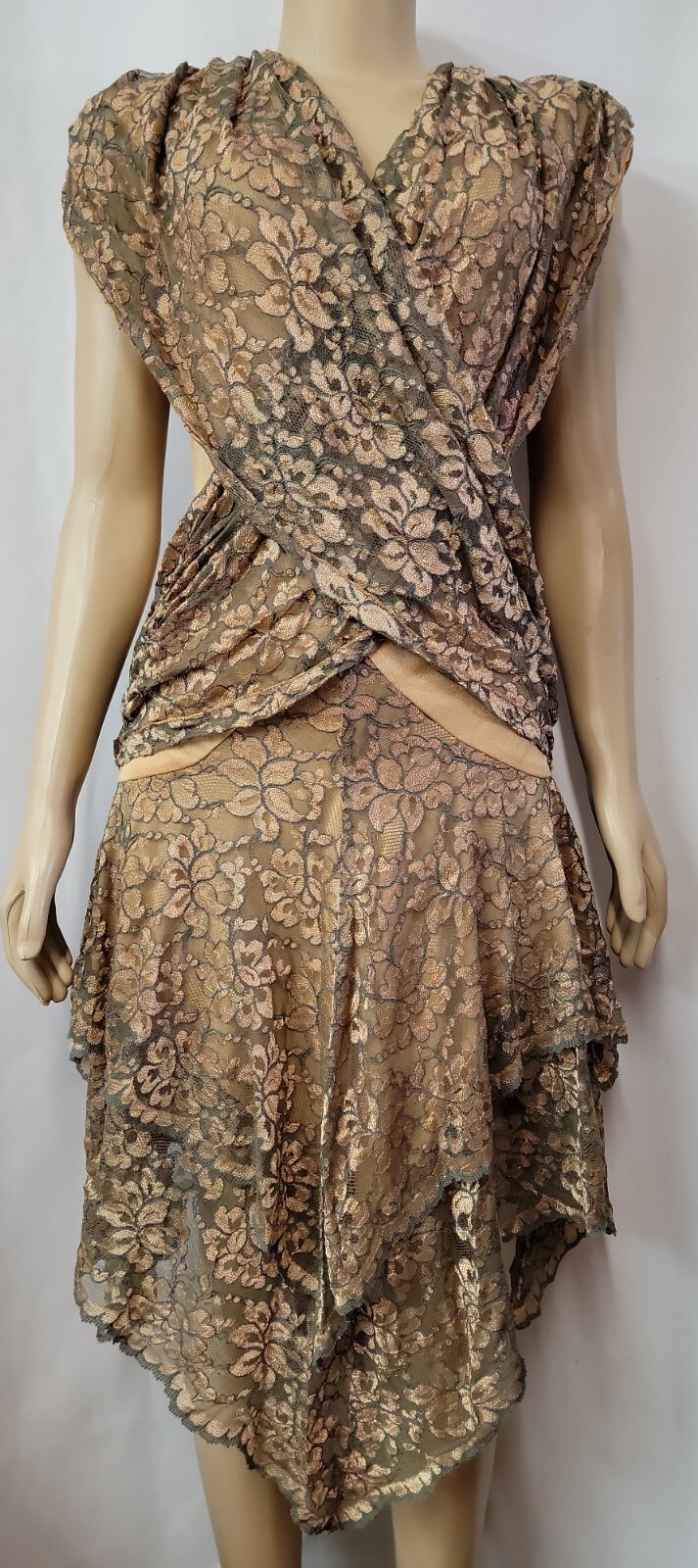 Climax Karen Okada By David Howard VINTAGE Lace Womens Gold/green Dress 9/10 #11