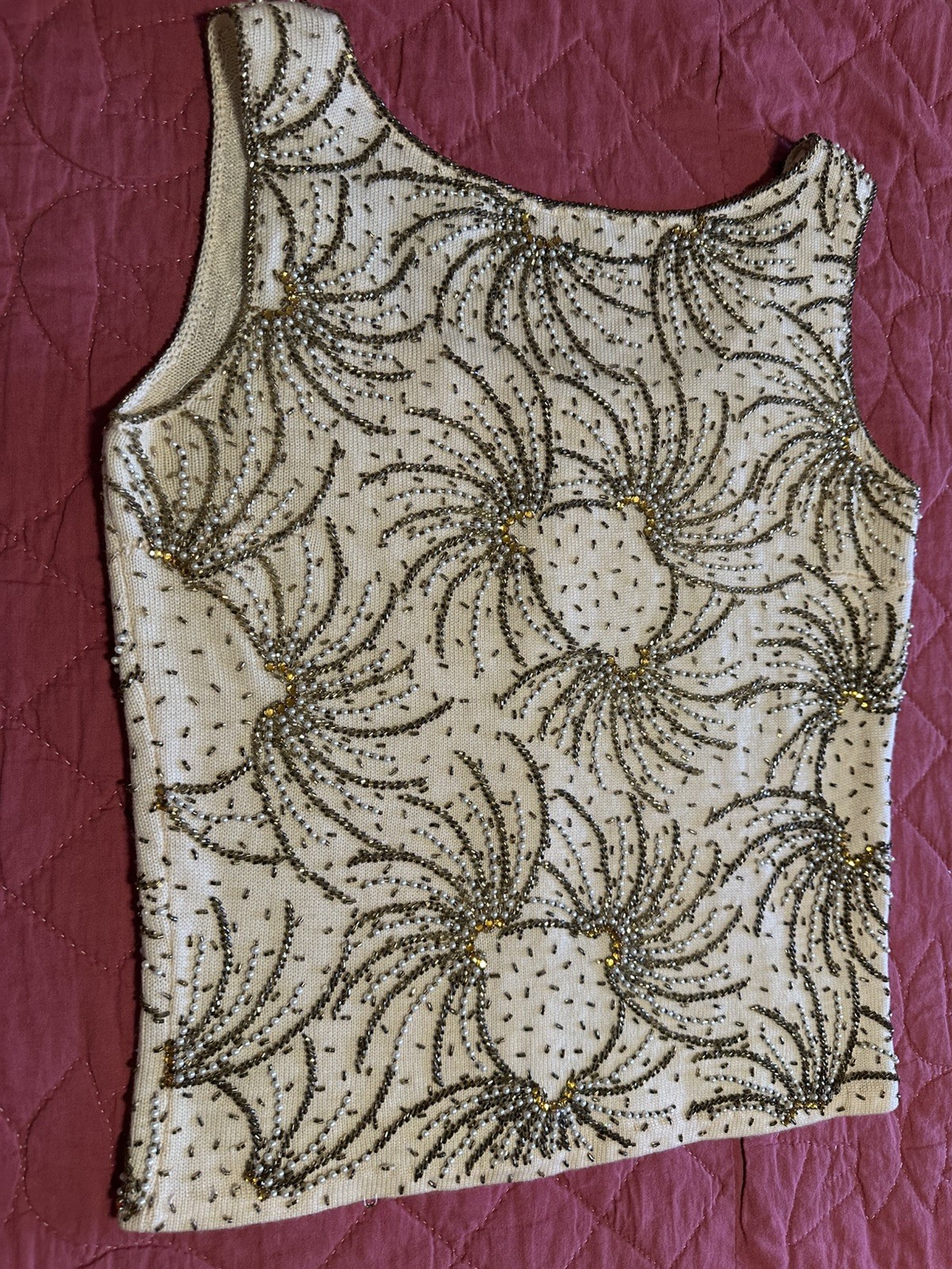 Vintage 60’s Jo-Ro Imports Sz S/M Pure Wool Hand Loomed Sequined Beaded Vest Top