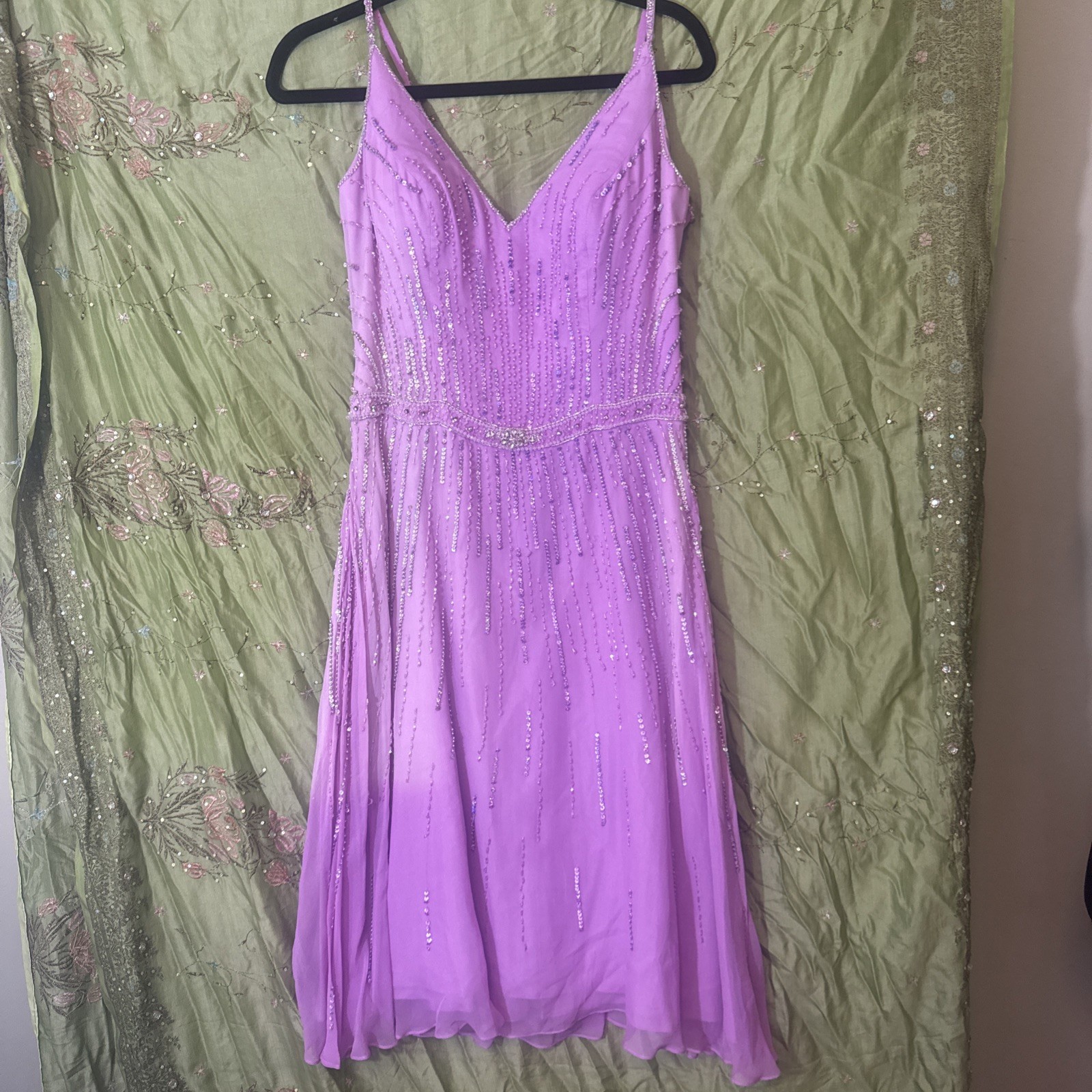 Vintage Y2K Formal Dress Purple Beaded Sequins Lavender Gown By XCite Women’s 12