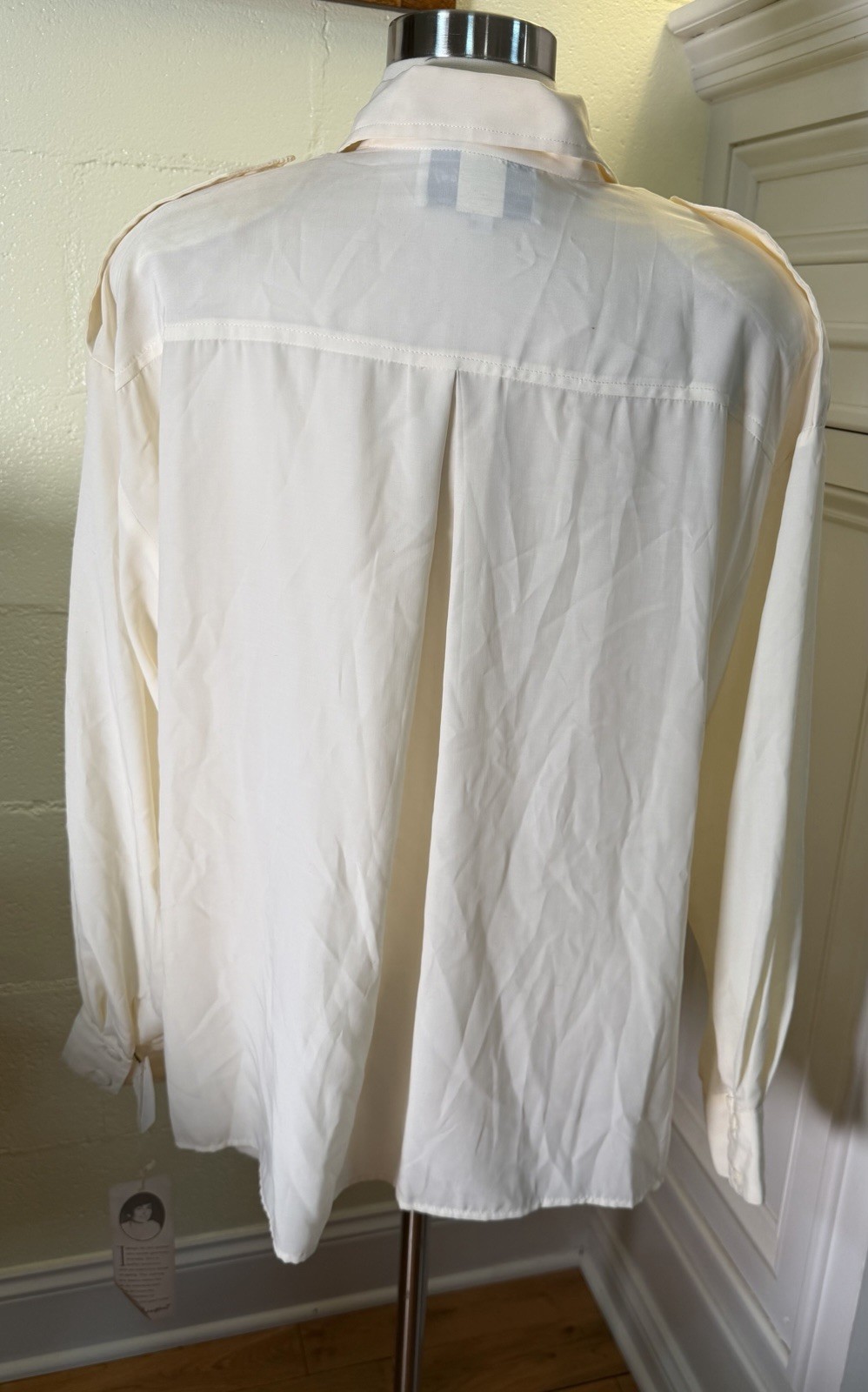 Helen Fabrikant Blouse NOS Size 16 Ivory Secretary Shirt Double Breasted USA 80s