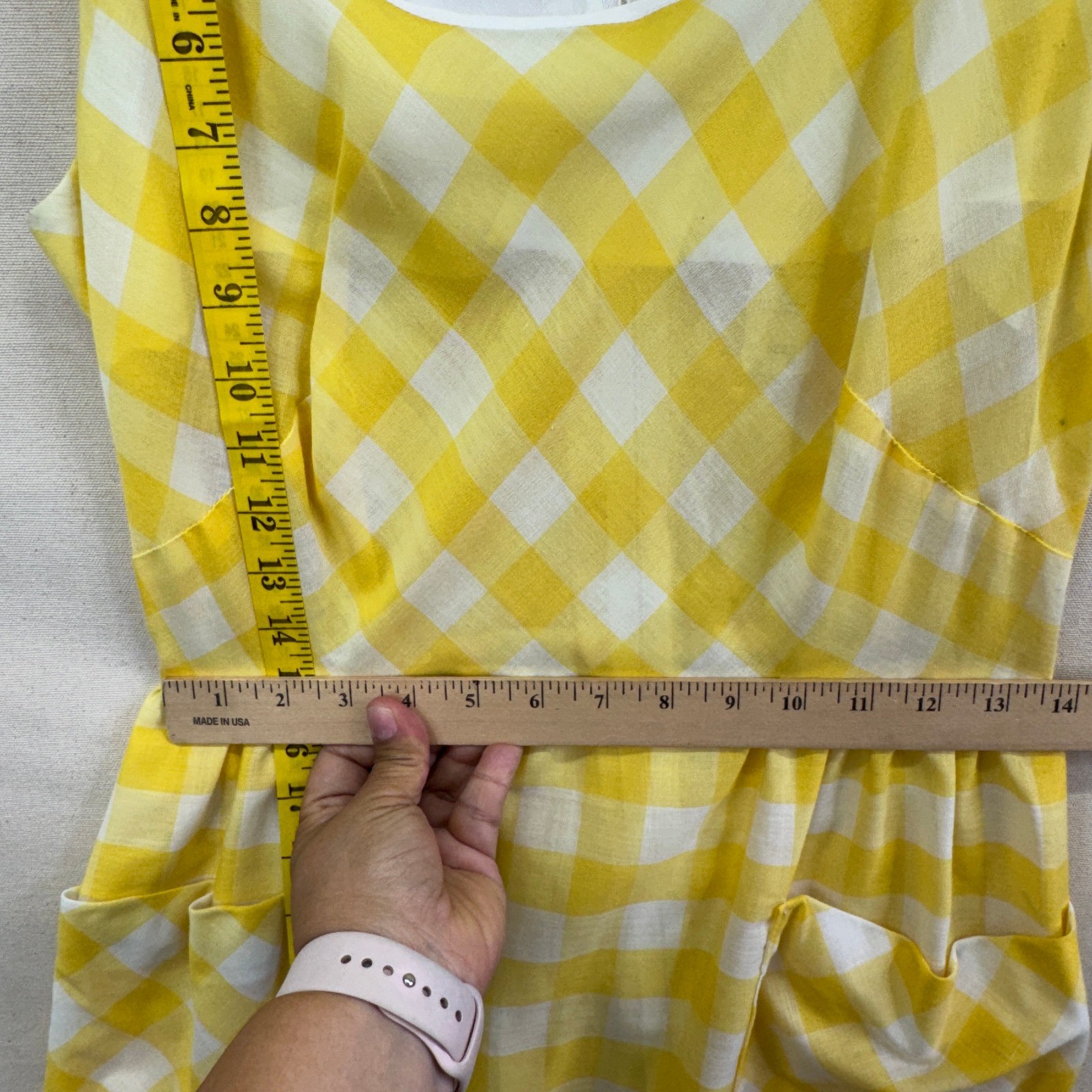 Vintage Gingham Maxi Dress Size 9-10 Yellow Plaid Sleeveless Cottagecore Retro