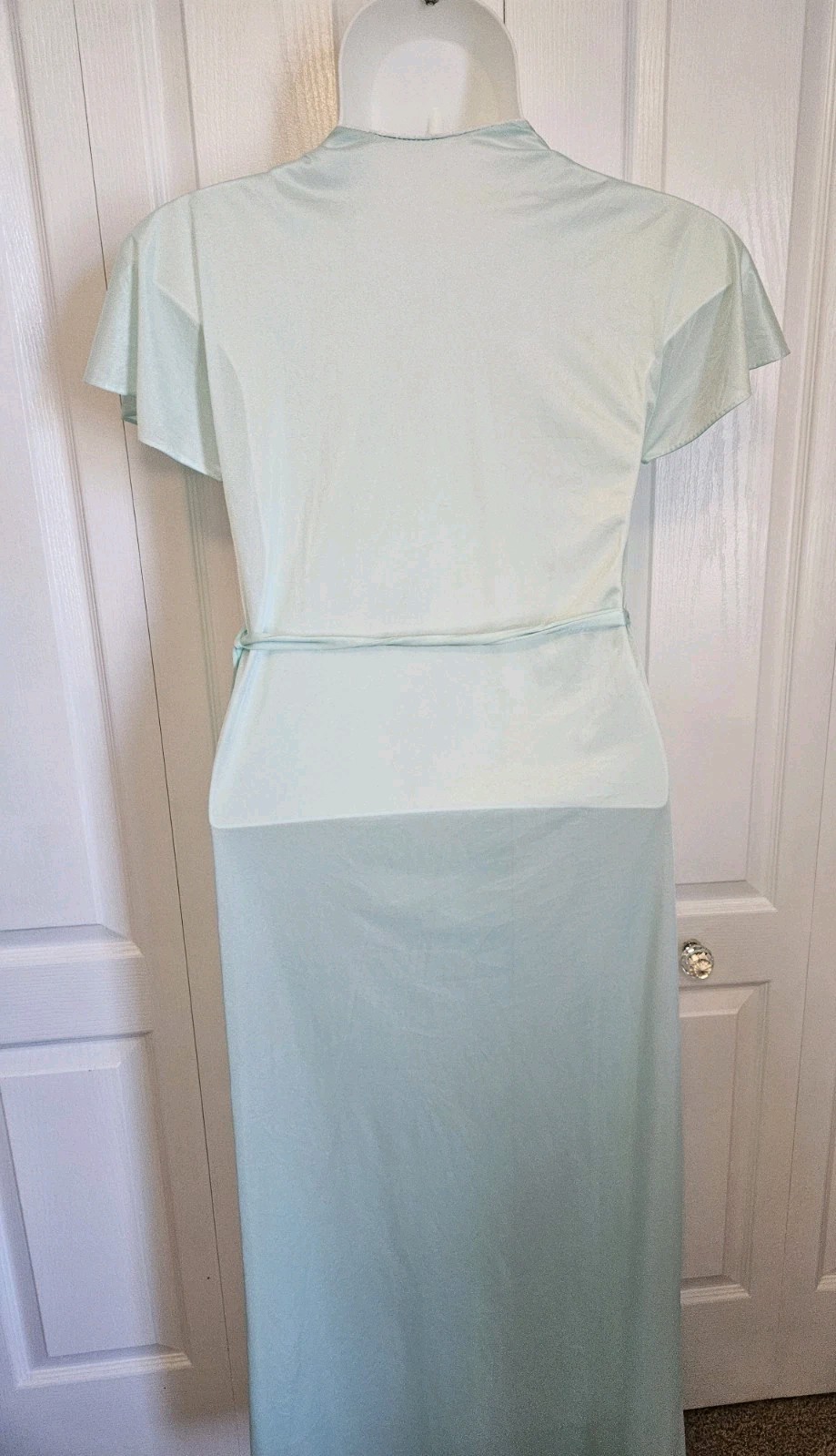 Vintage Robe Size XSMALL green nylon Smocked retro lace Ribbon 50s 60s