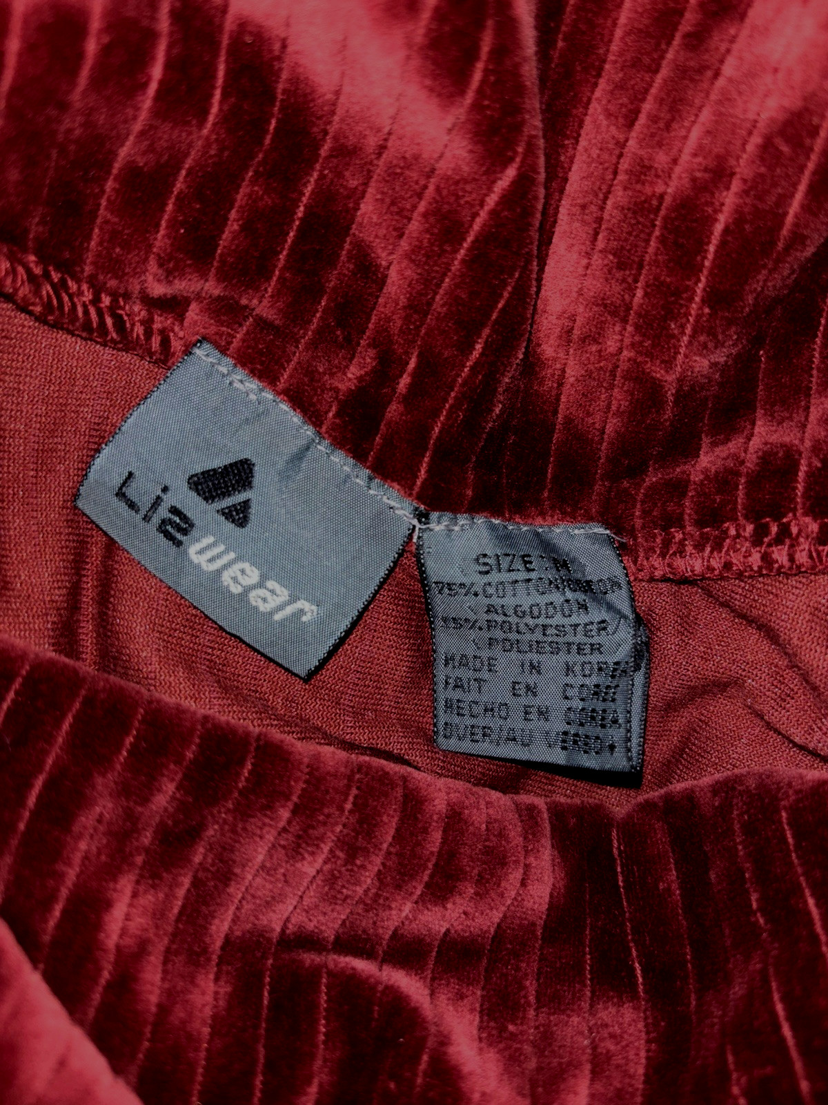 VTG LIZWEAR Women Size M Pullover Long Sleeve Cowl Neck Velour Top Maroon Ribbed
