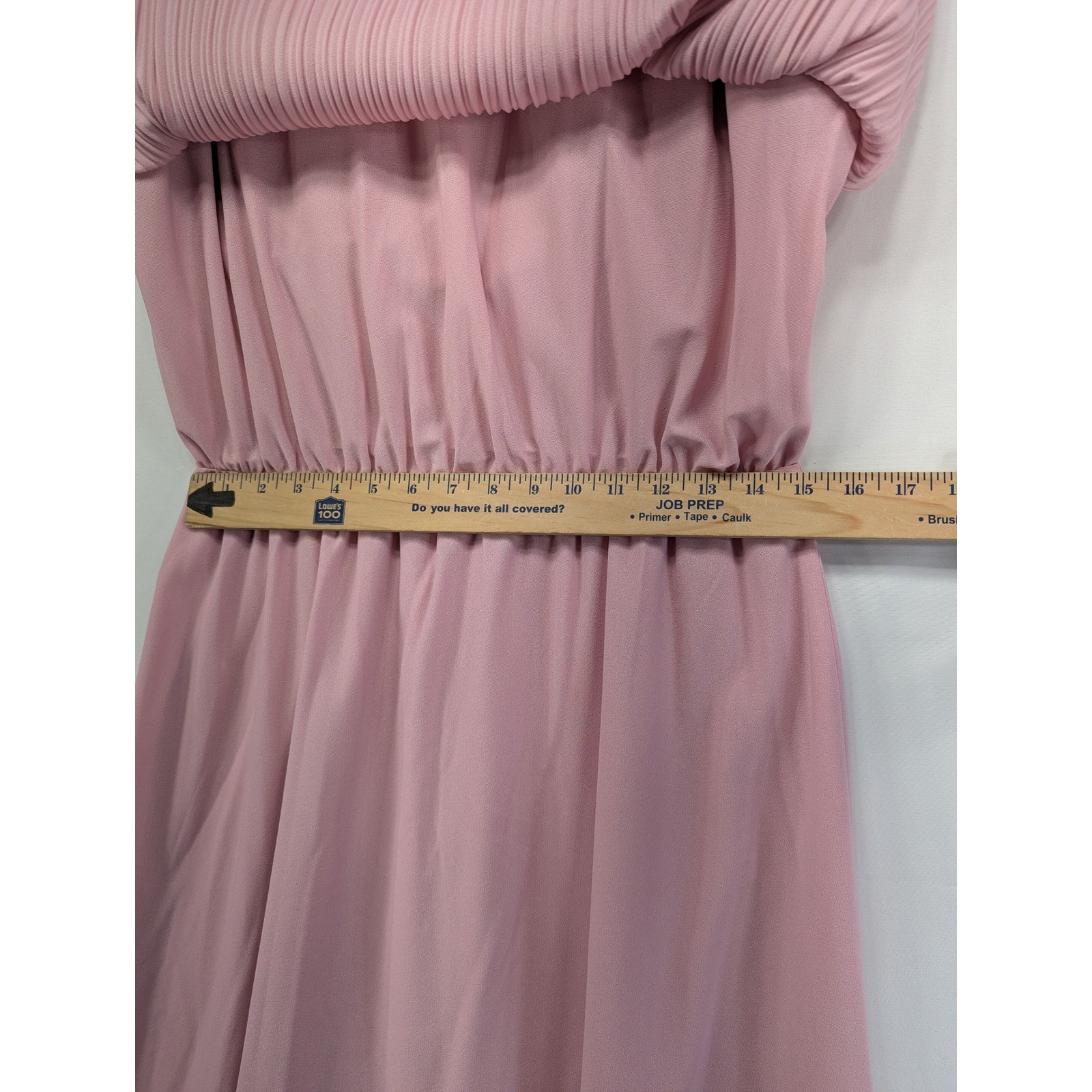 Cue Fashions Vintage Pink Pleated Lace Trim Midi Dress 16W Made in USA Pussybow