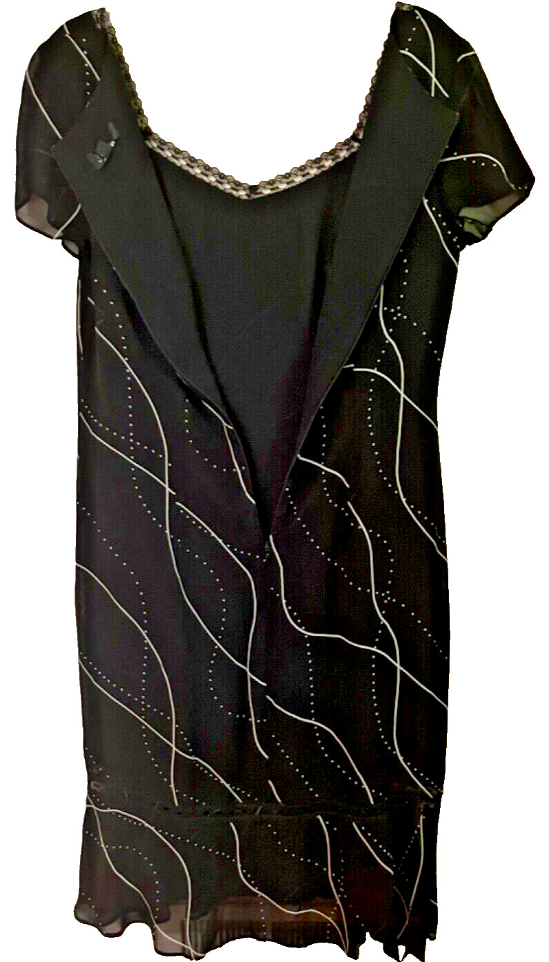 MICA SHEER MIDI RAYON BLACK WHITE LACE DETAILS DRESS FULLY LINED BACK ZIP sz 10