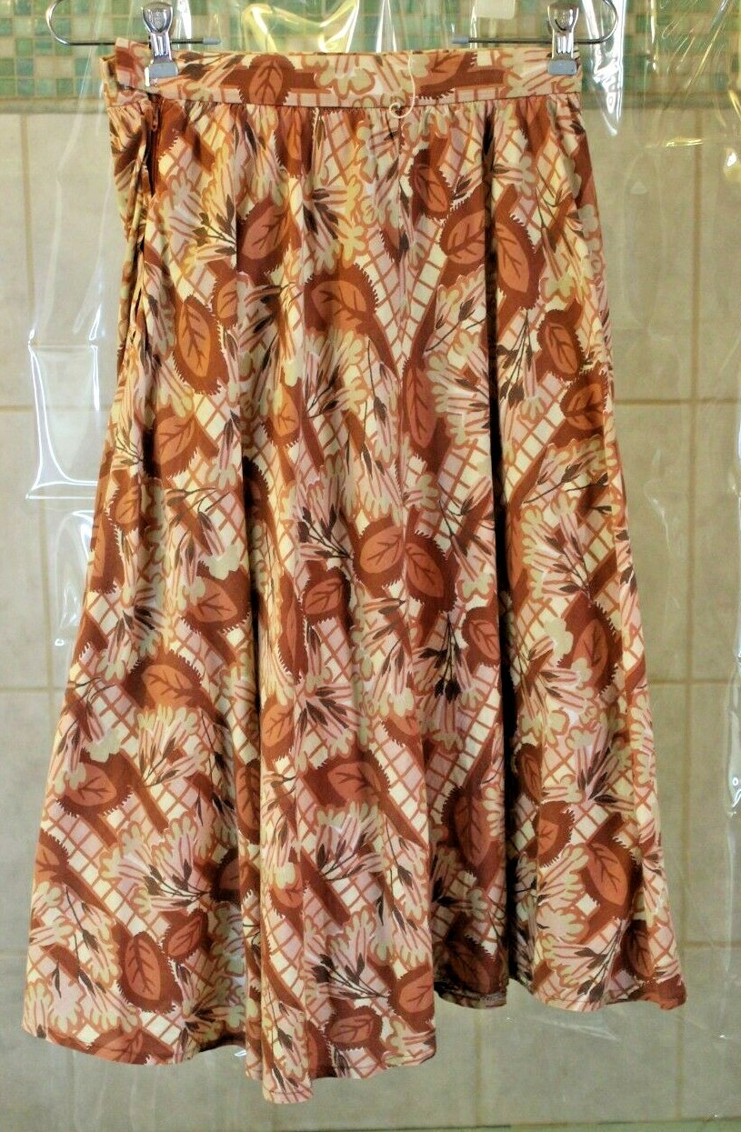 Vintage 1970’s Brown Print Women’s Knee Length Skirt W 25 – 26 Intuitions