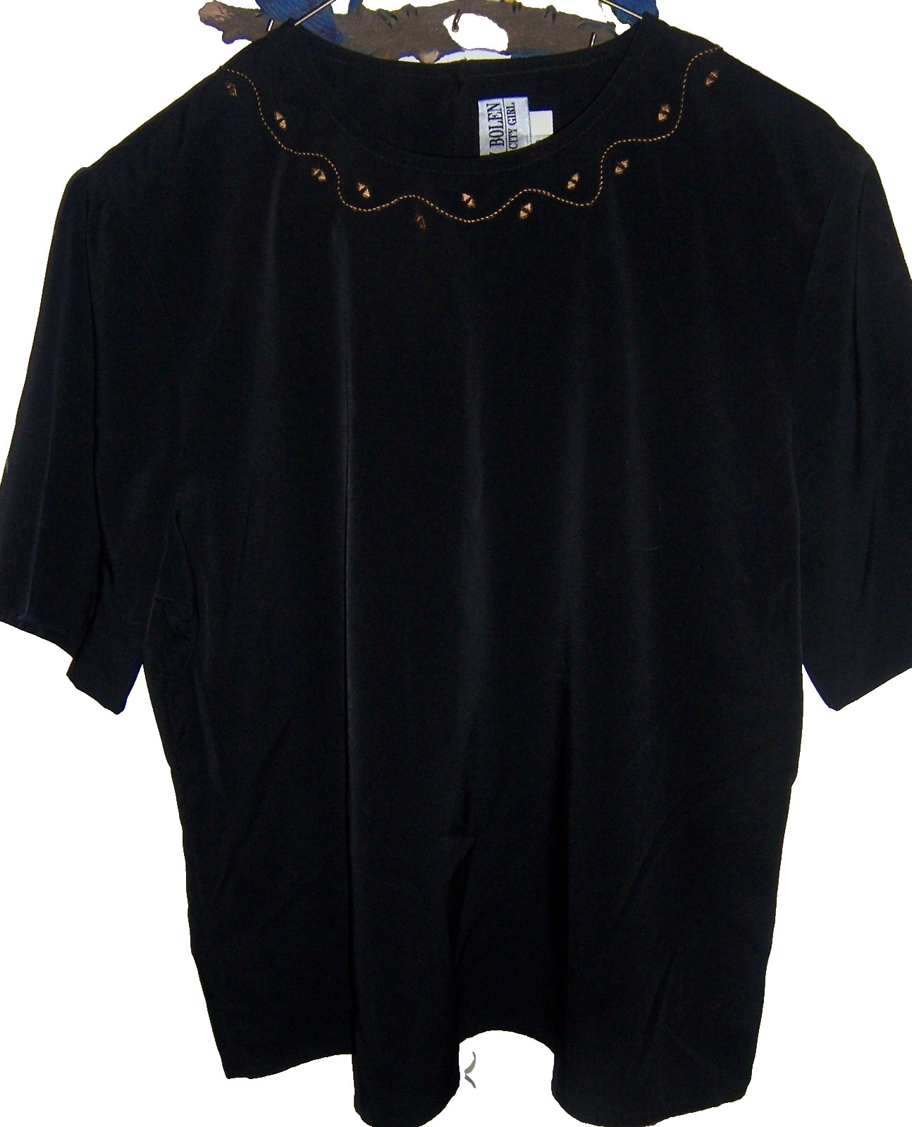 NWT NANCY BOLEN PETITES FOR CITY GIRL BLACK S/S POLYESTER BLOUSE – SIZE 10