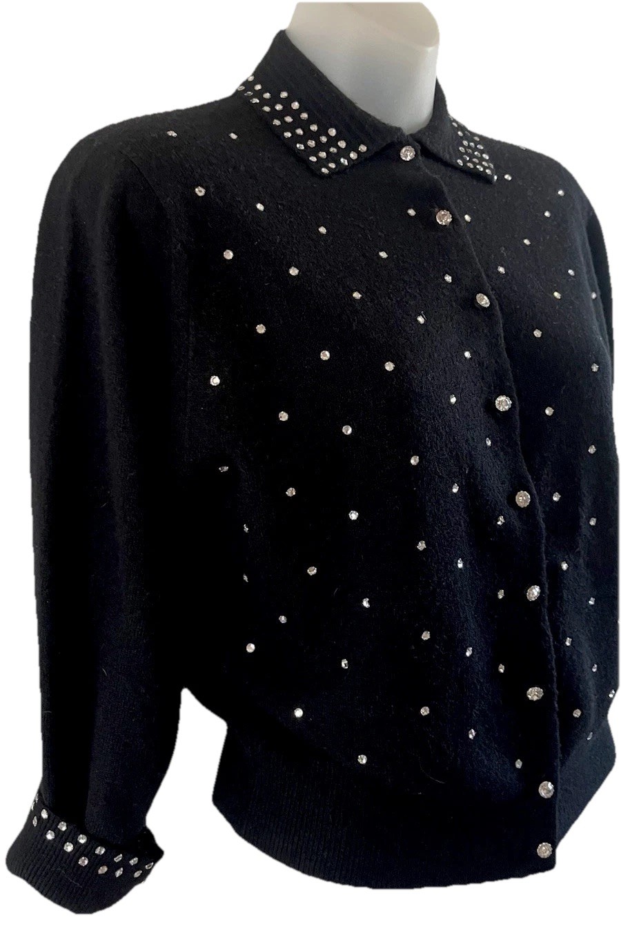 Vintage 1950s Schiaparelli Paris Knit Crystal Rhinestone Cardigan Sweater Sz S/M