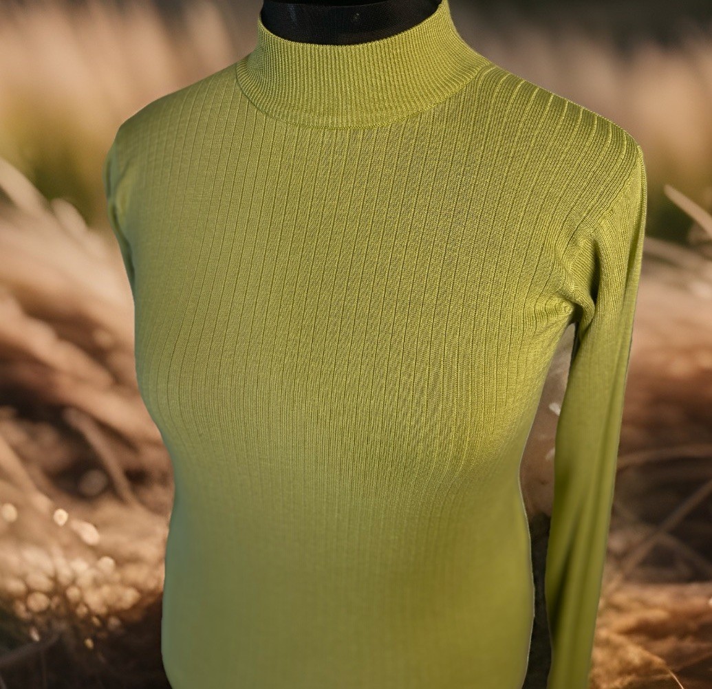 Vintage 80s 90s Size Sm 100% Silk Ribbed Knitwear Lime Sweater Stephanie Andrews