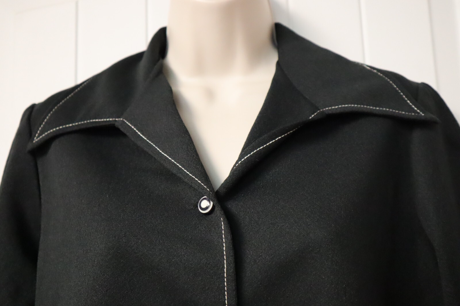 Vintage womens V neck semi sheer black shirt blouse size L (check measurements)