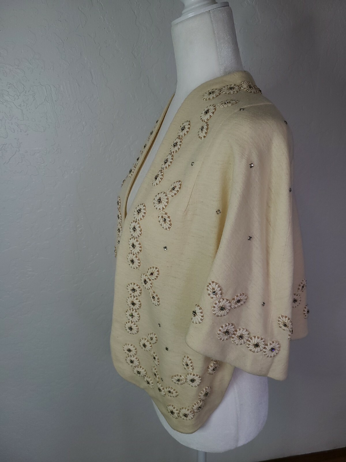 Vintage 1950s Shawl, Cape Or Bolero. Beaded Retro bling mad men house wife