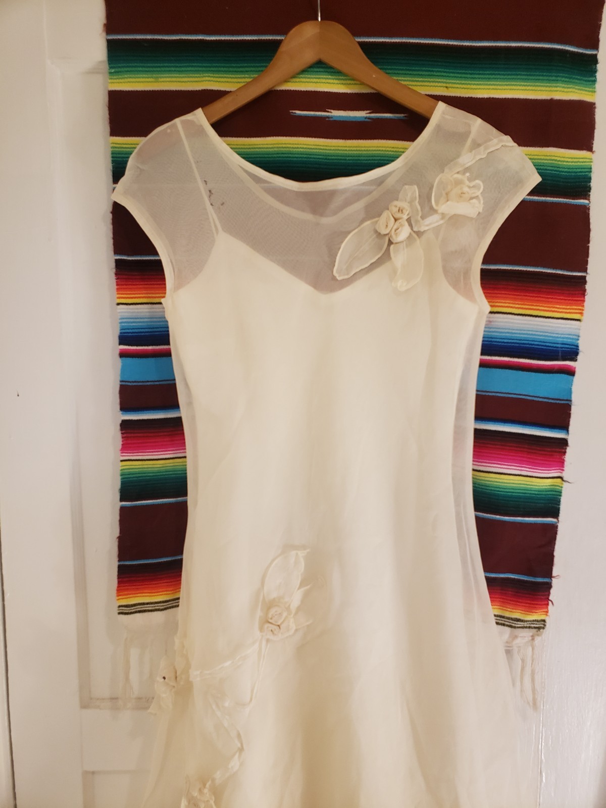 Vtg 90s Tiar Silk Organza & Linen 2 Pc Dress Long As Is Tiered Bubble Hem Sz L